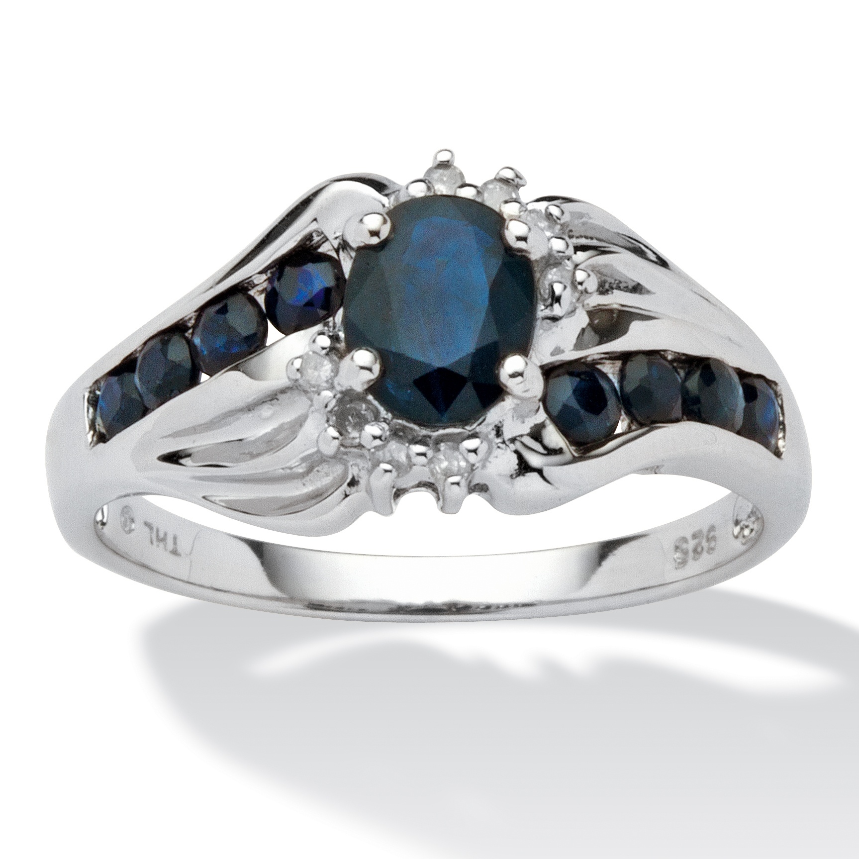 Platinum over Sterling Silver Midnight Blue Sapphire and Diamond Accent Ring