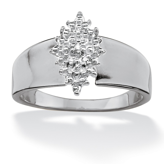 Platinum over Sterling Silver Diamond Accent Cluster Ring