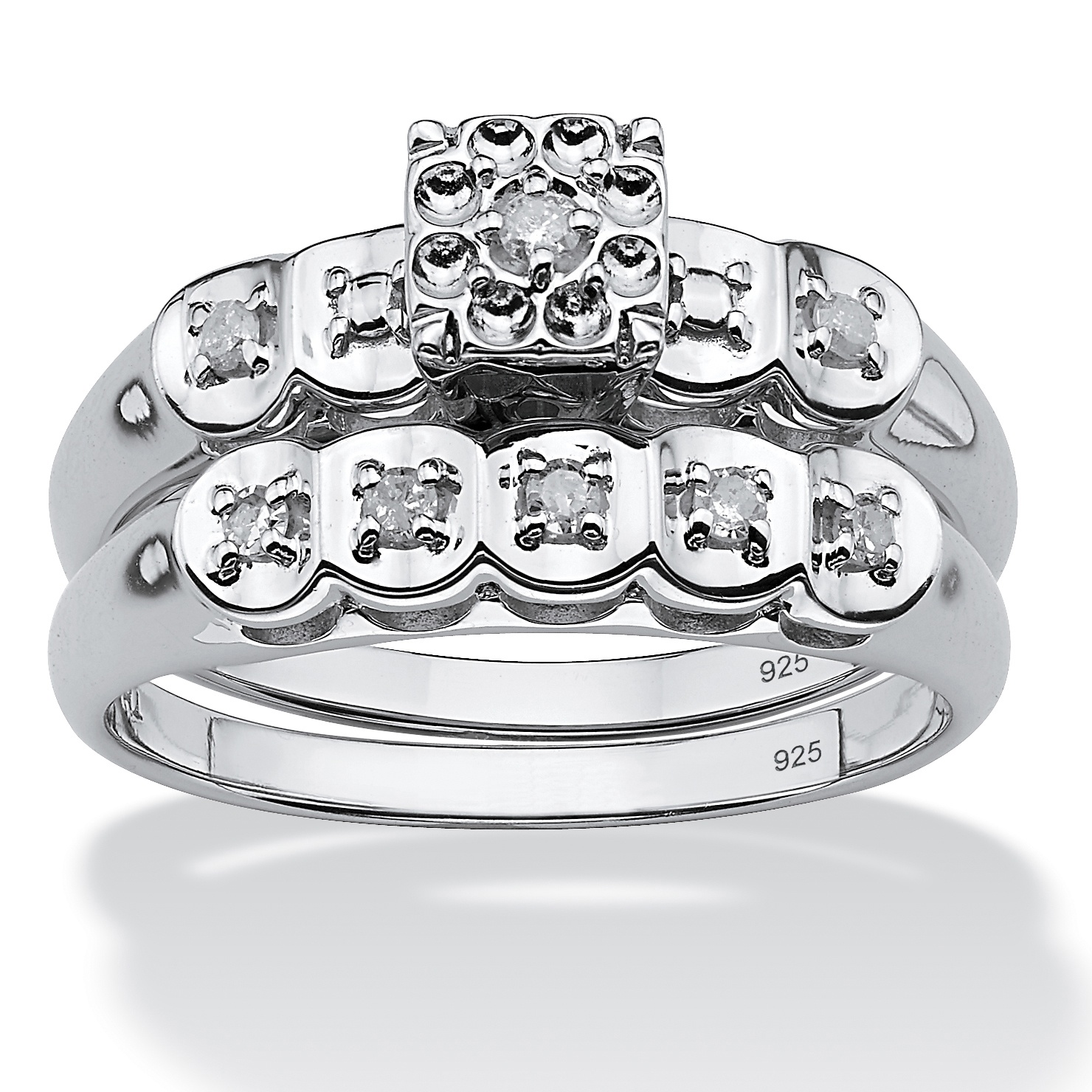 1/8 CT TW Diamond Swirled Wedding Ring Set in Platinum over Sterling Silver