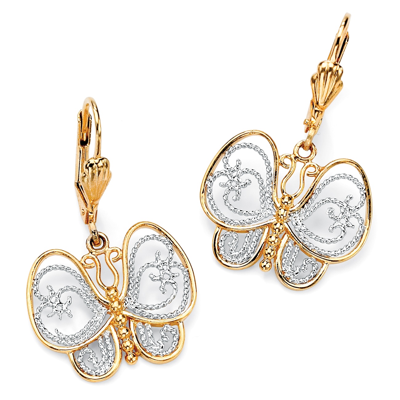 Tutone. 18k Gold-Plated. Filigree Butterfly Drop Pierced Earrings