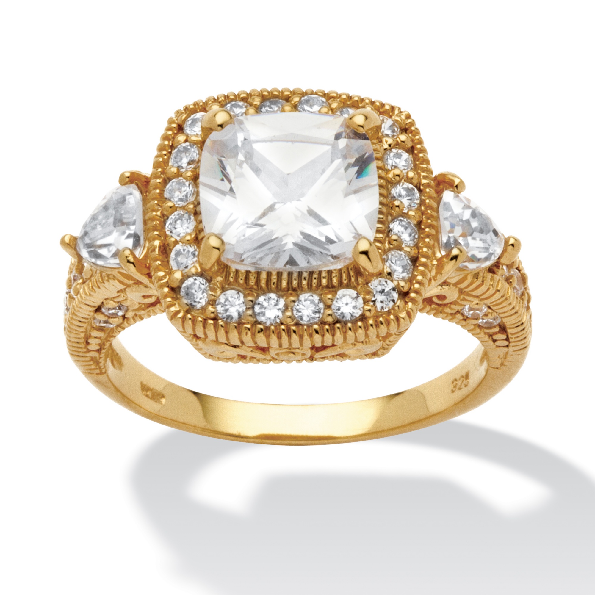18k Gold over Sterling Silver Cushion, Trilliant and Round DiamonUltra&trade;...