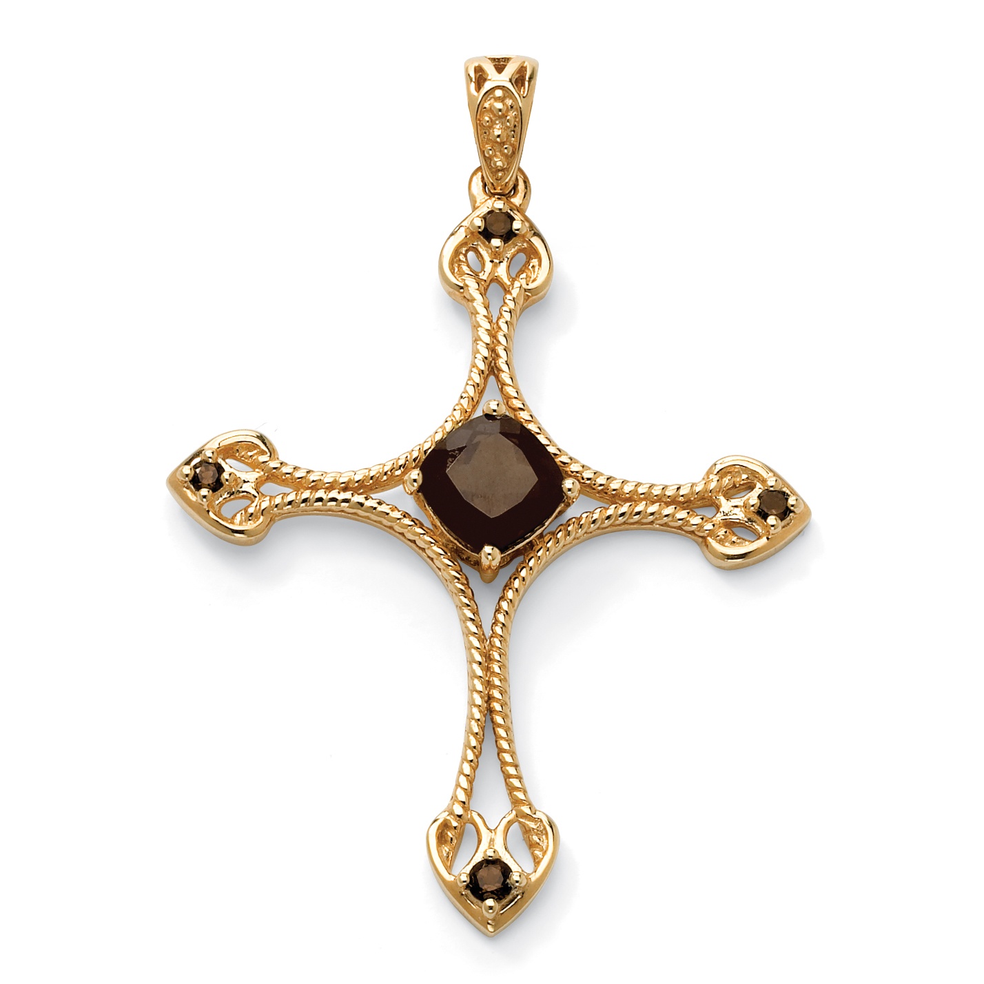 18k Gold over Sterling Silver Smoky Quartz Cross Pendant Heart