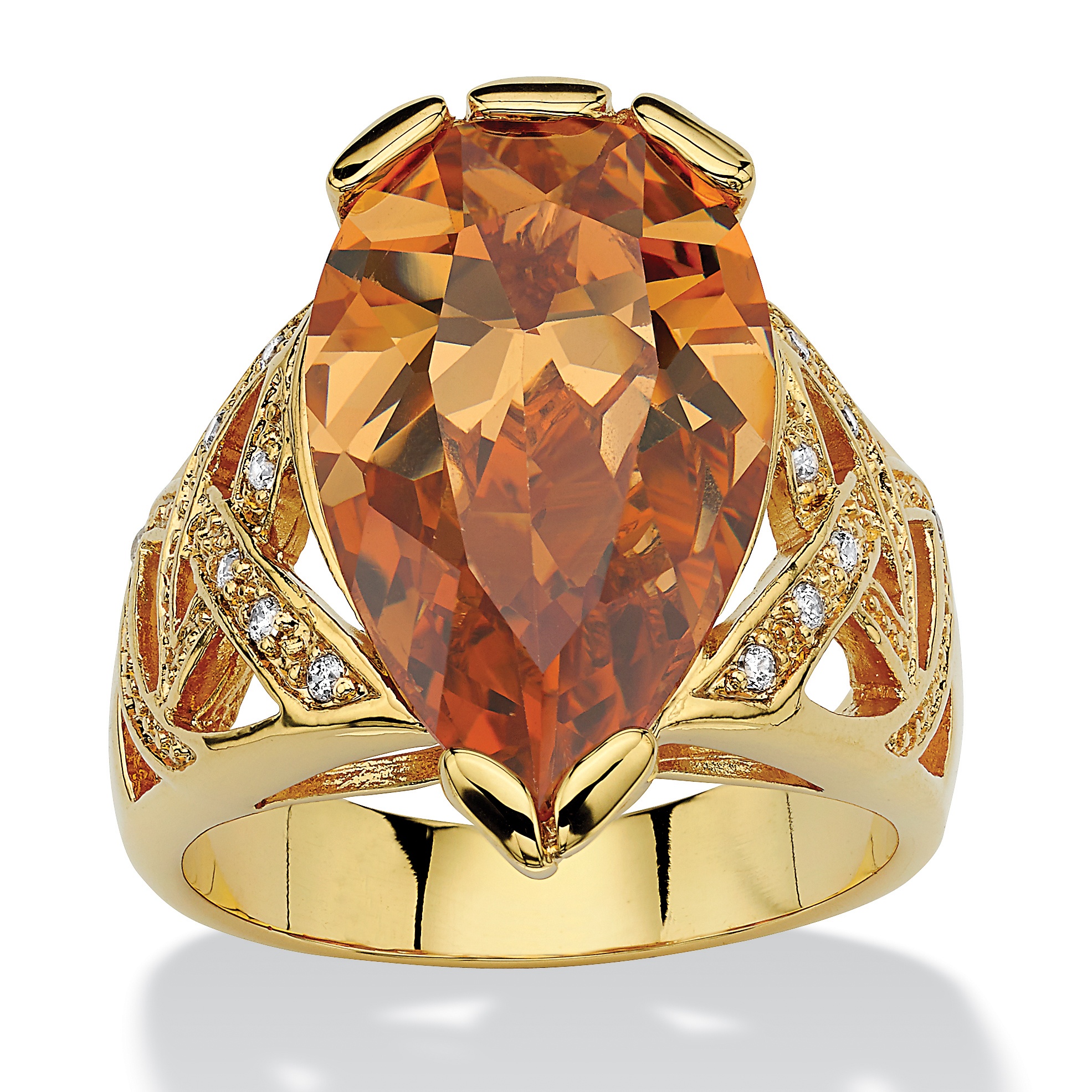 18k Gold-Plated Champagne/White DiamonUltra&trade; Cubic Zirconia Ring