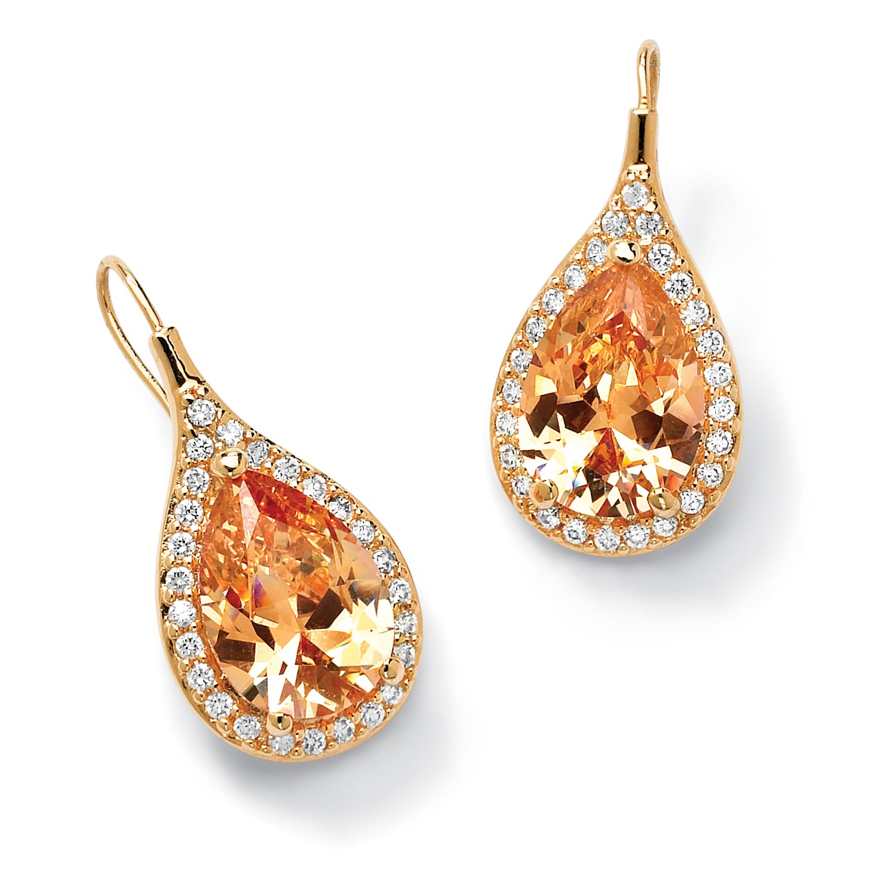 18k Gold-Plated Champagne/White DiamonUltra&trade; Cubic Zirconia Pierced ...