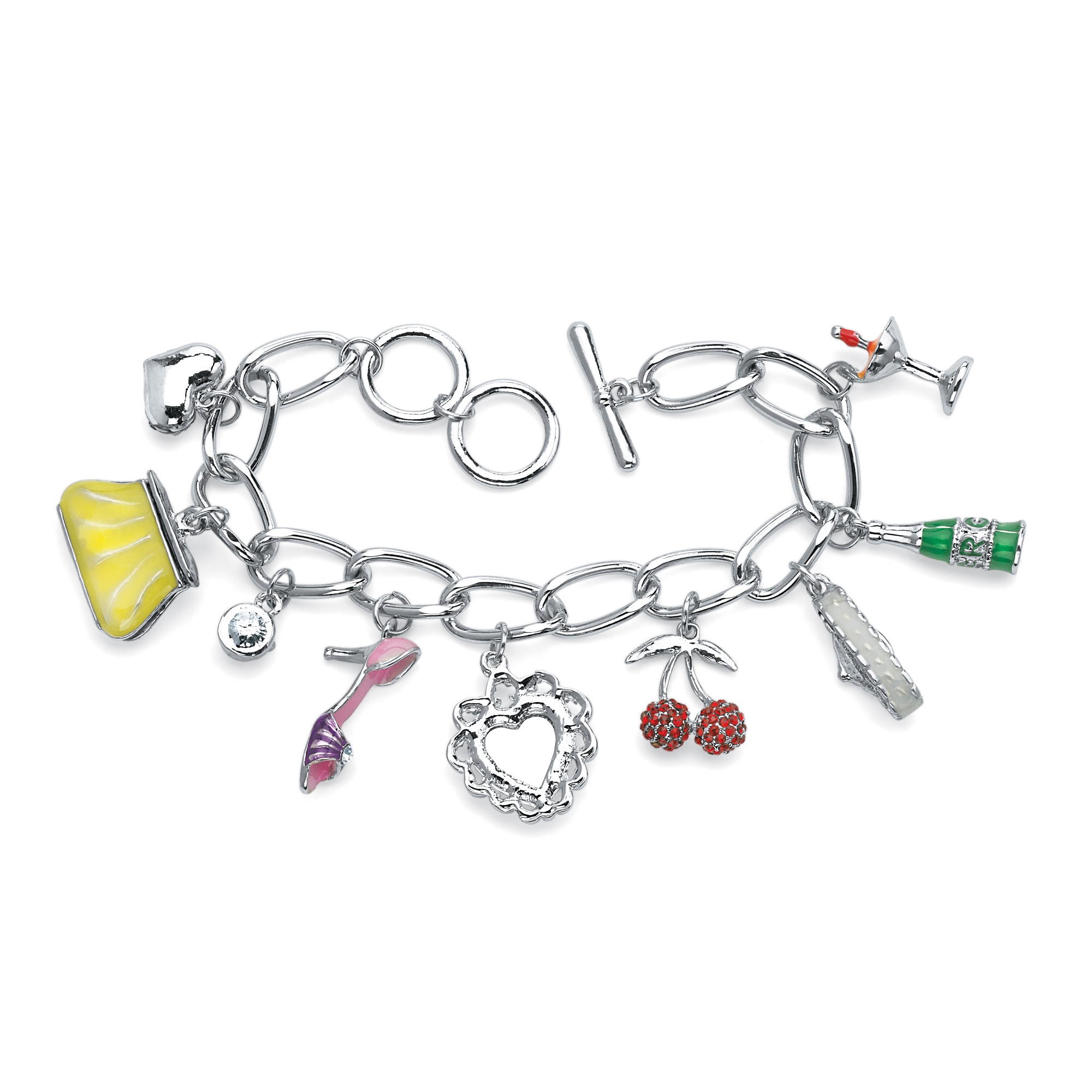 Enamel and Silvertone Metal Crystal Uptown Girl Charm Bracelet