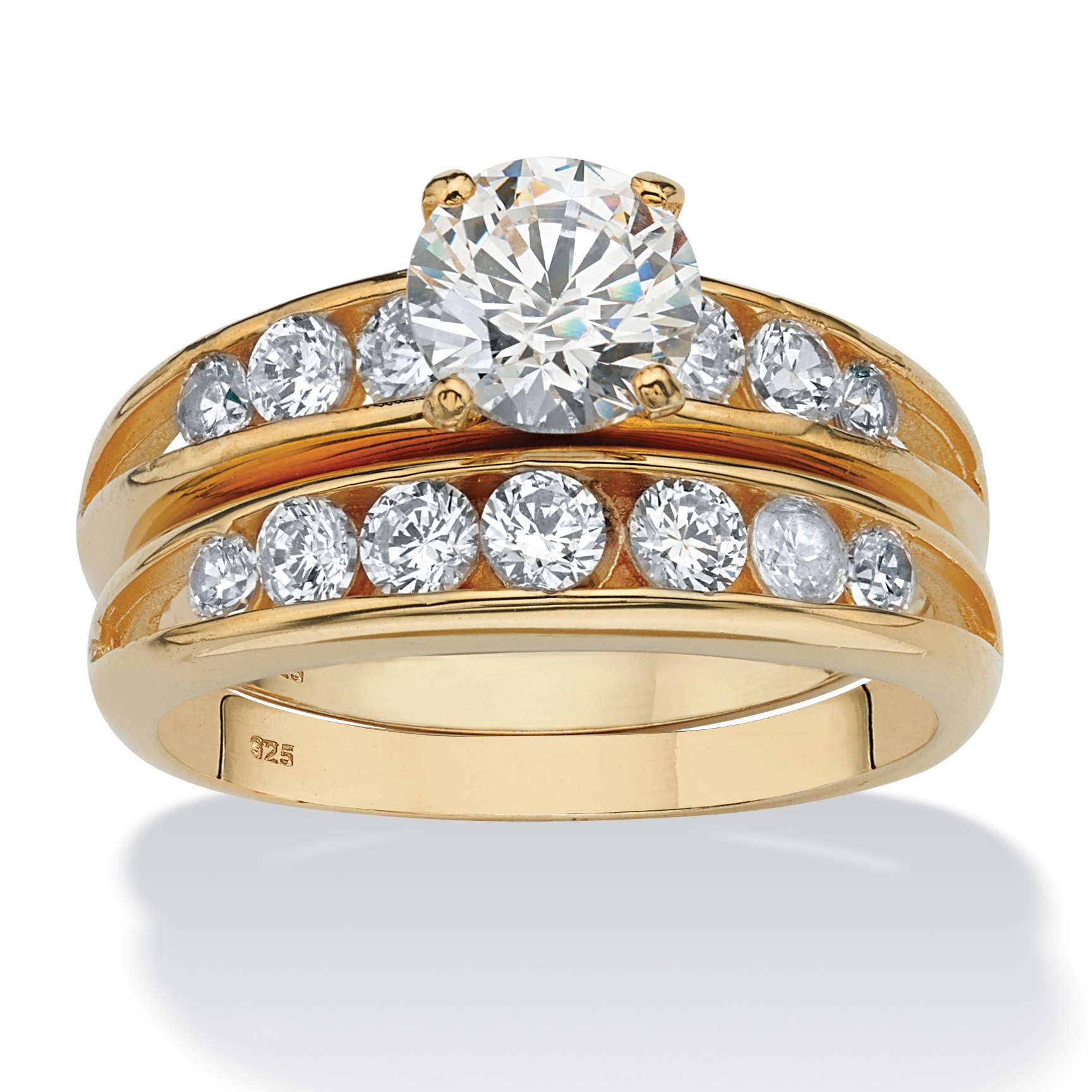 18k Gold over Sterling Silver Round DiamonUltra&trade; Cubic Zirconia Channel...