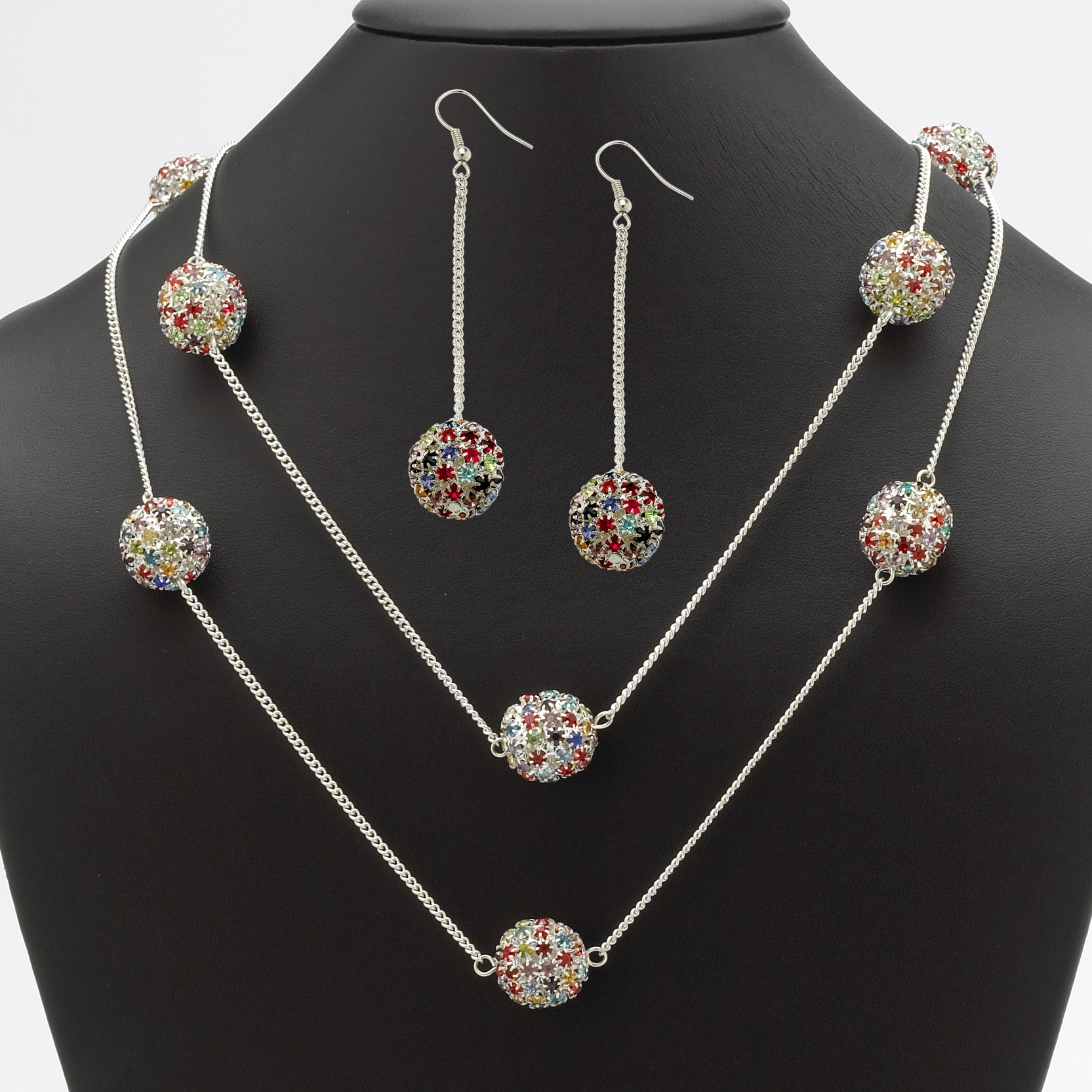 "Holiday Bling" Multi-Colored Crystal Ball Station Necklace and ...