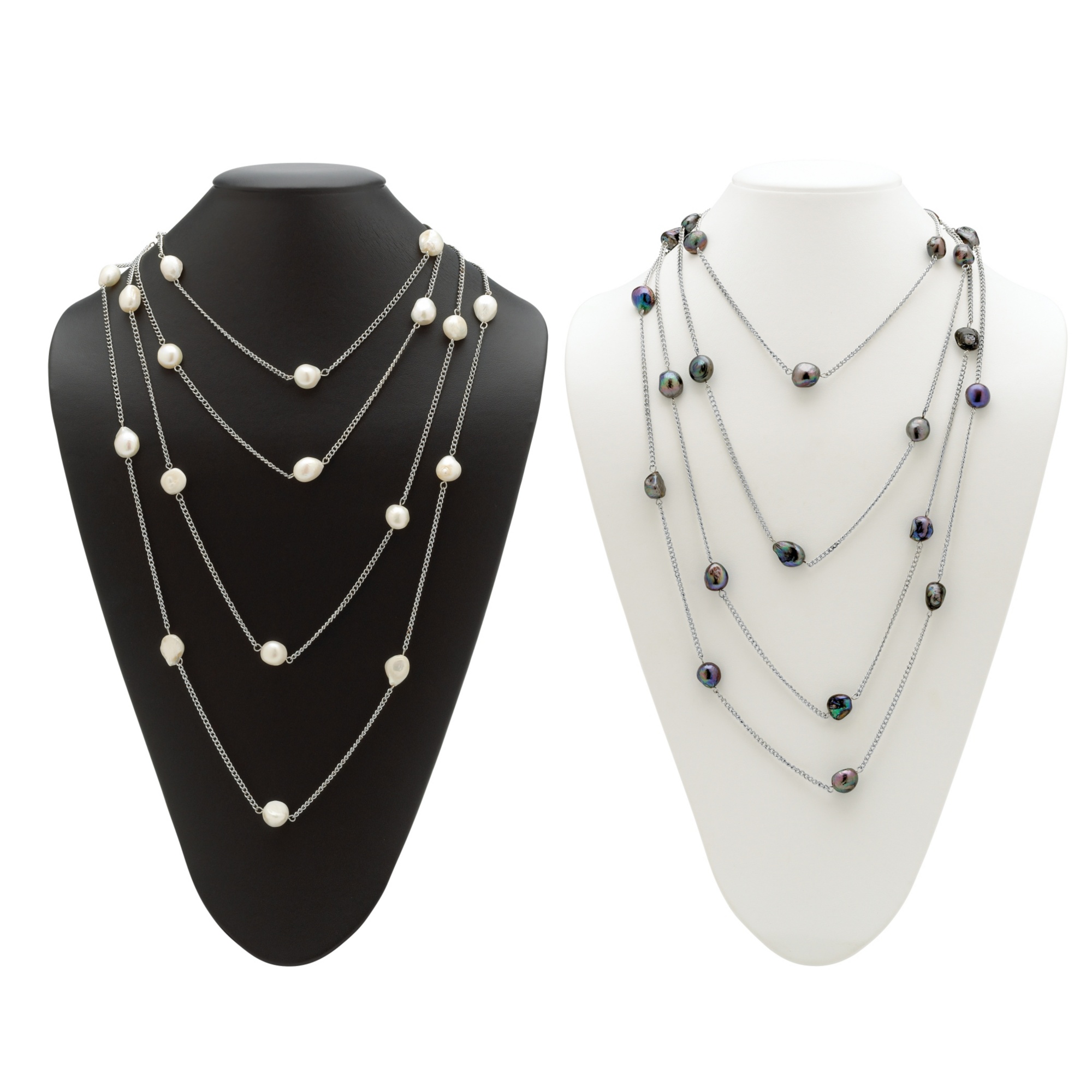 Silvertone Cultured Freshwater Pearl Necklace Set