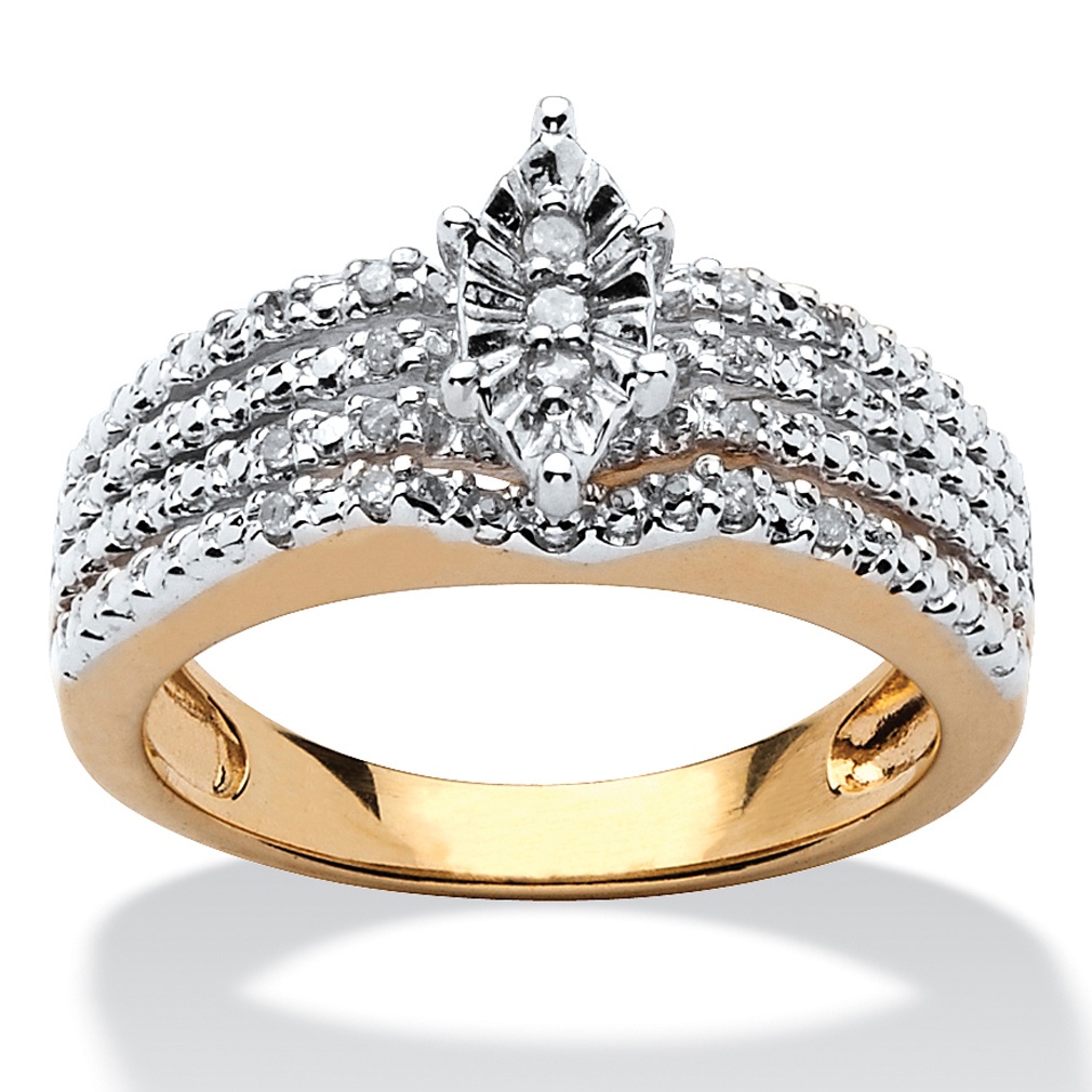 Tutone. 18k Gold over Sterling Silver Diamond Multi-Row Ring