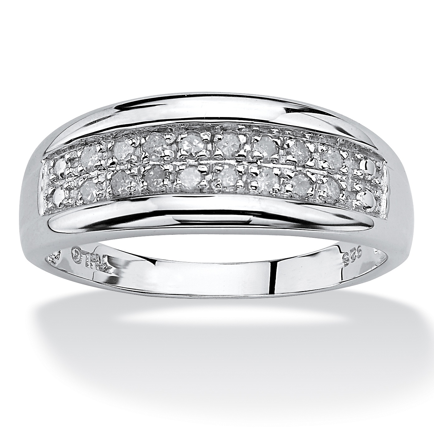 1/4 TCW Round Diamond Platinum Over Sterling Silver Channel-Set Double-Row Anniversary Wedding Ring