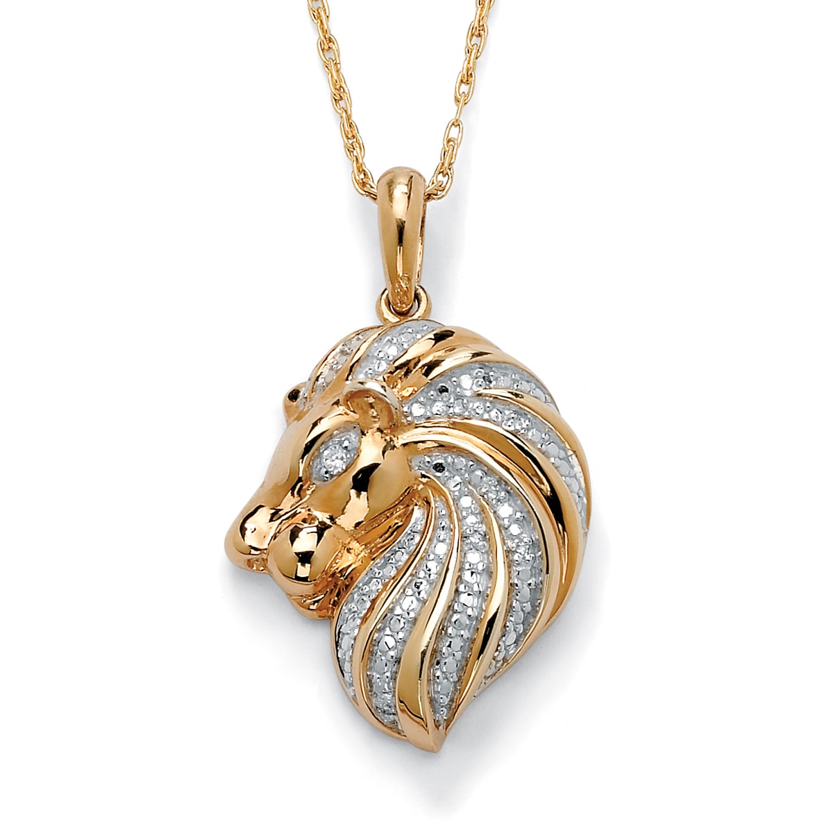 Tutone. 18k Gold over Sterling Silver Diamond Accent Lion Pendant with Chain