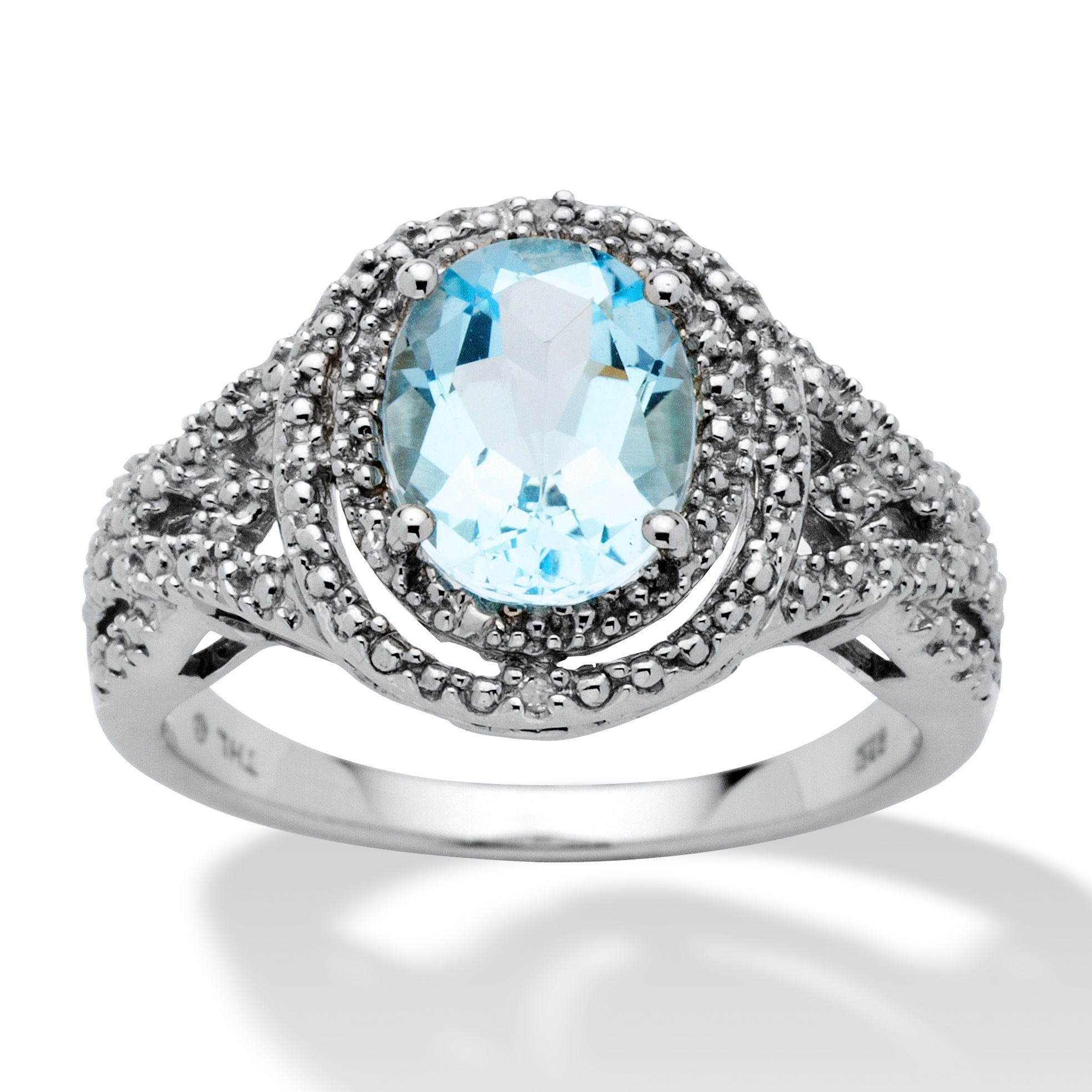 Platinum over Sterling Silver Oval-Cut Blue Topaz and Diamond Accent Ring
