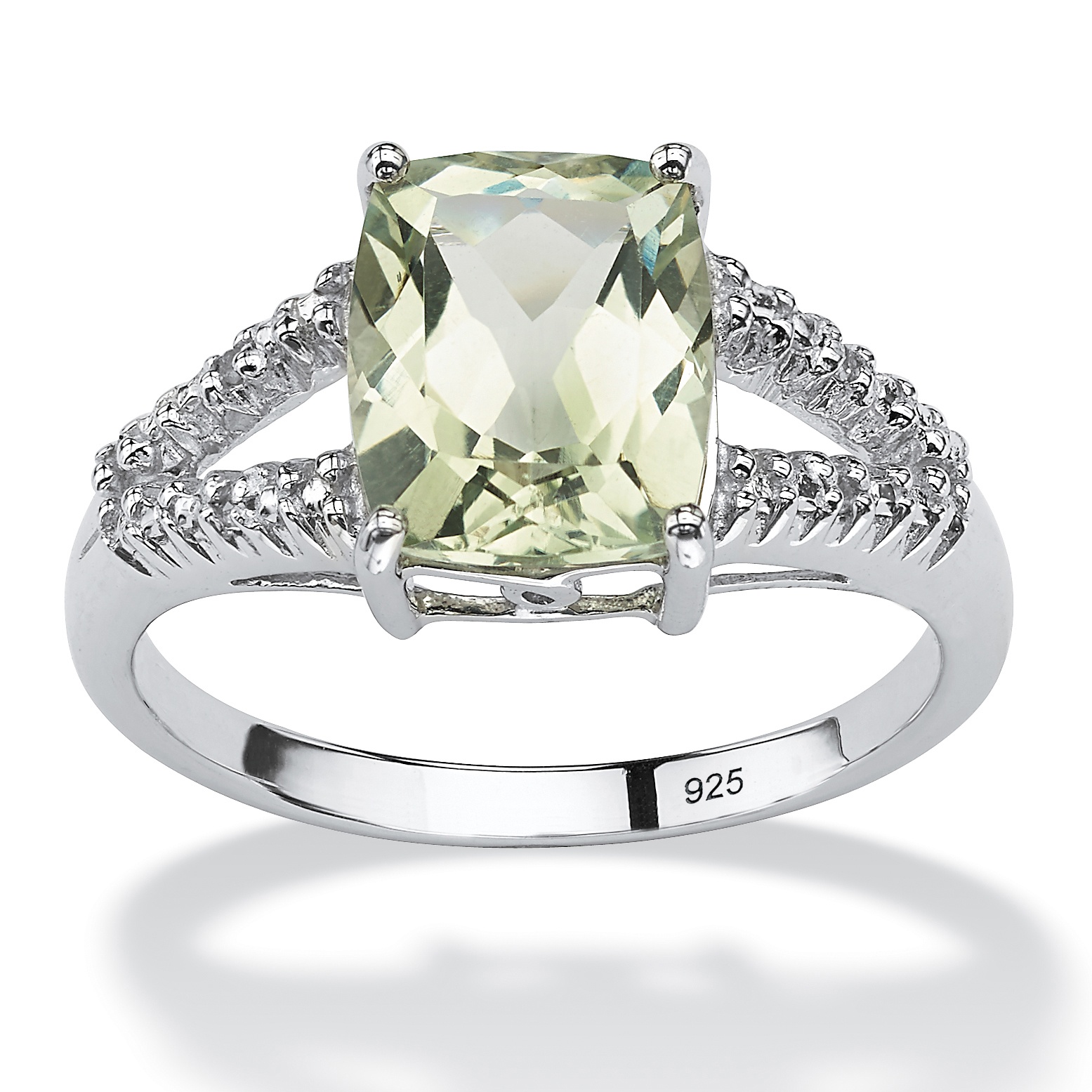 Platinum over Sterling Silver Green Amethyst and Diamond Accent Ring