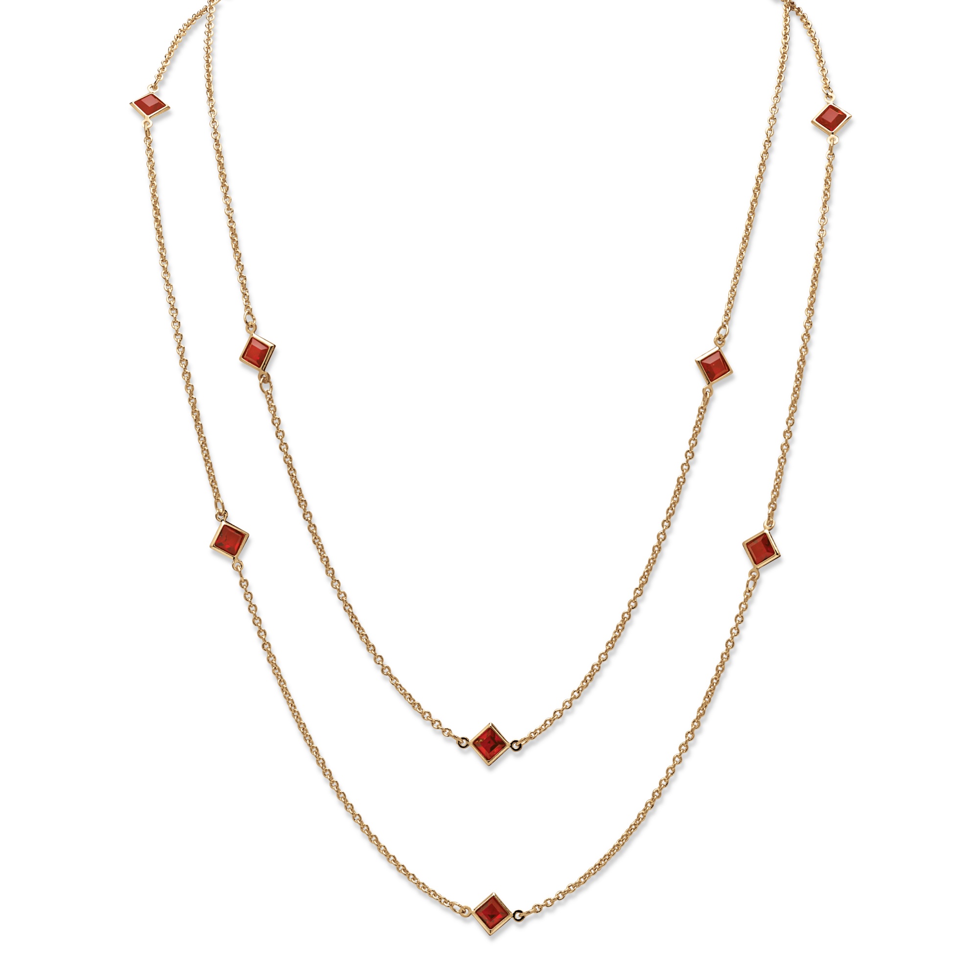 Goldtone Metal Princess-Cut Bezel-Set Birthstone Necklace