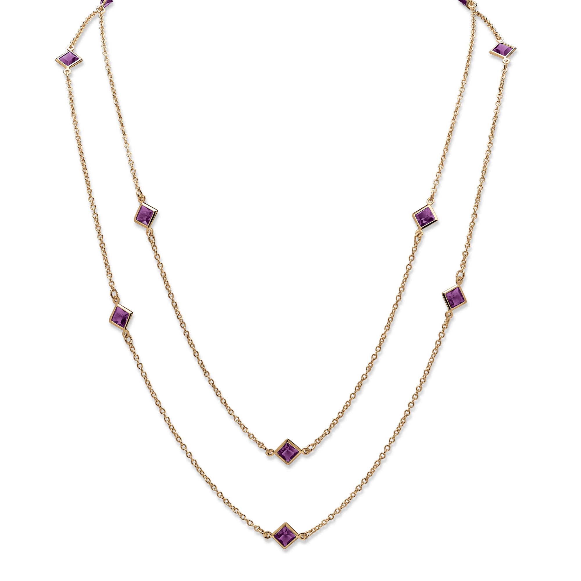 Goldtone Metal Princess-Cut Bezel-Set Birthstone Necklace