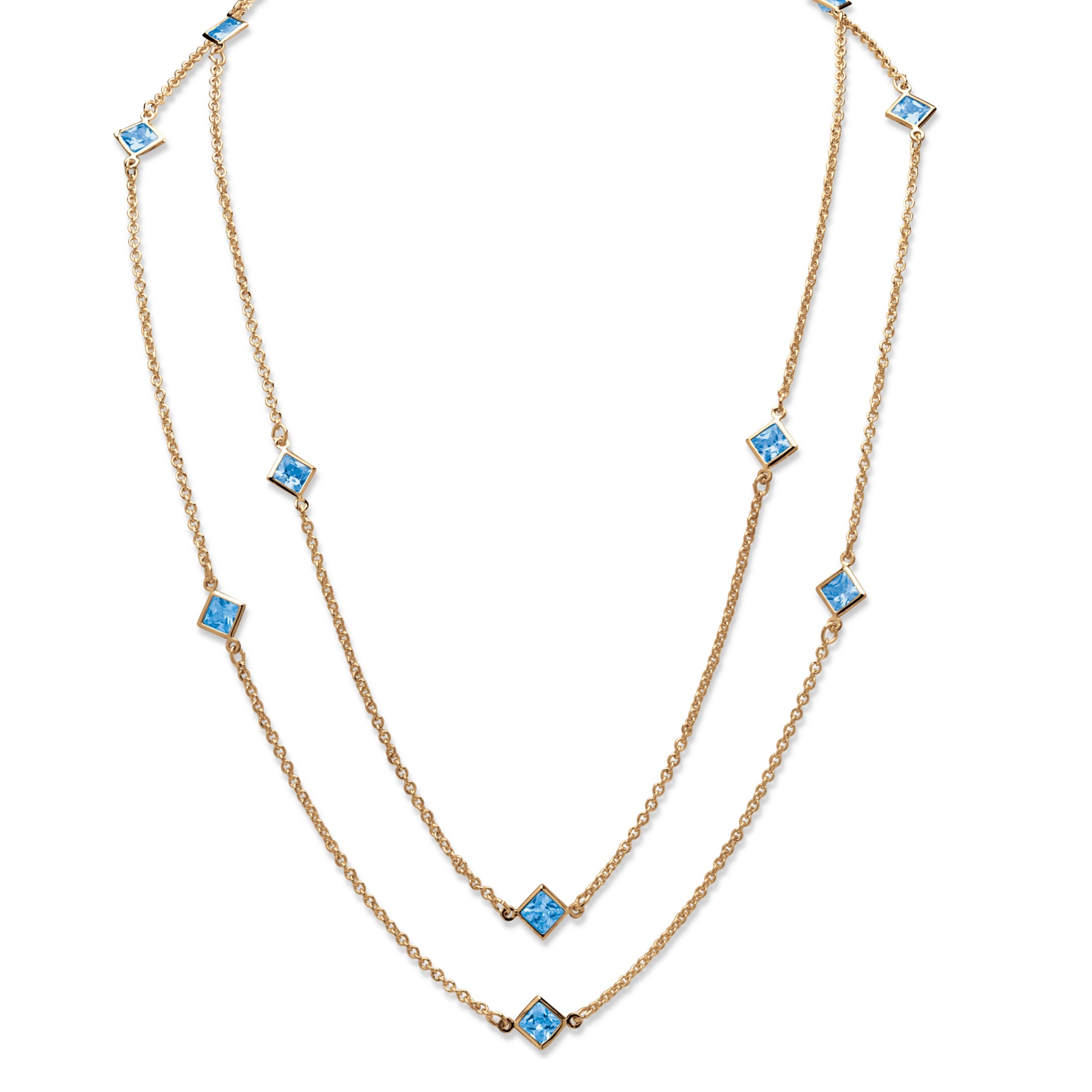 Goldtone Metal Princess-Cut Bezel-Set Birthstone Necklace