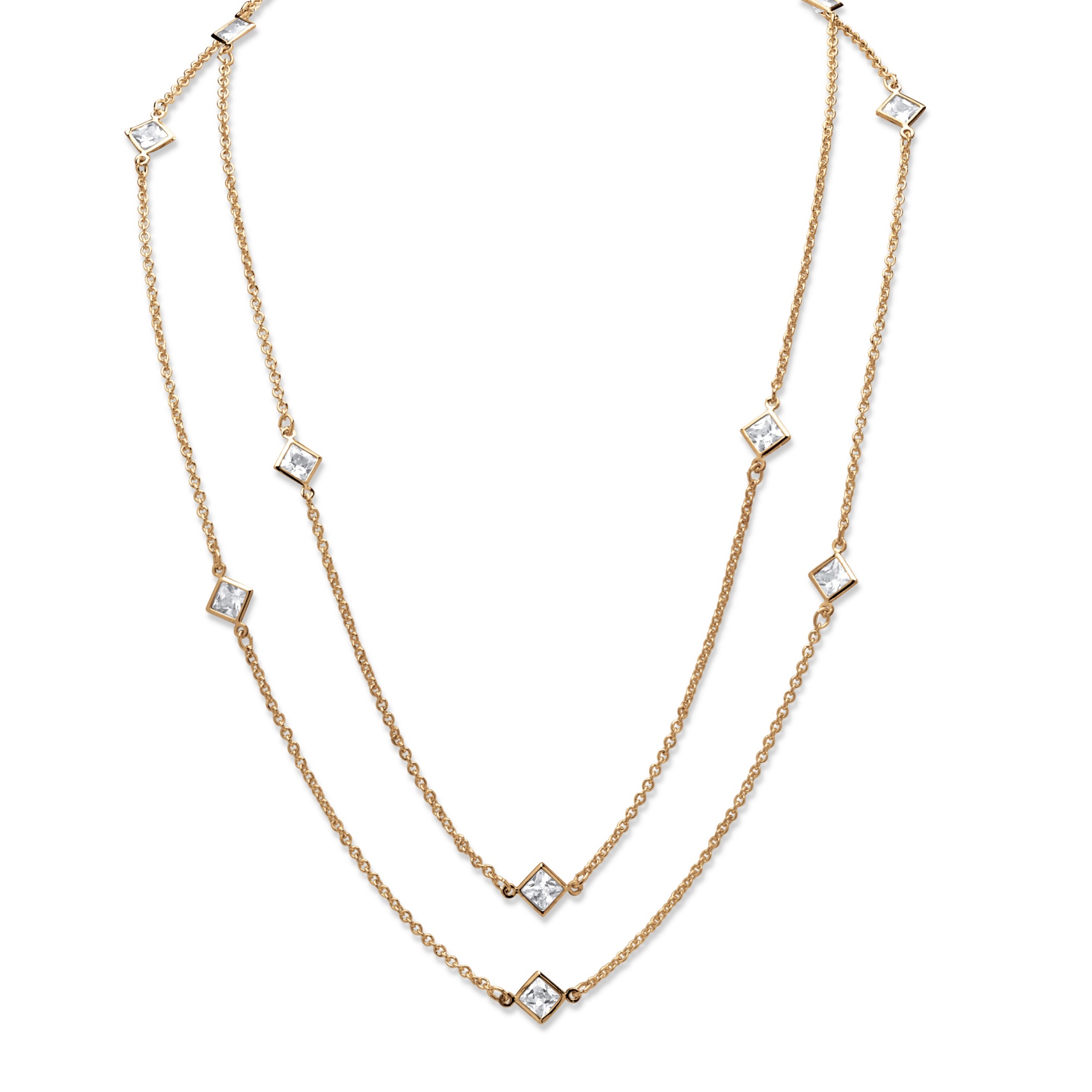 Goldtone Metal Princess-Cut Bezel-Set Birthstone Necklace