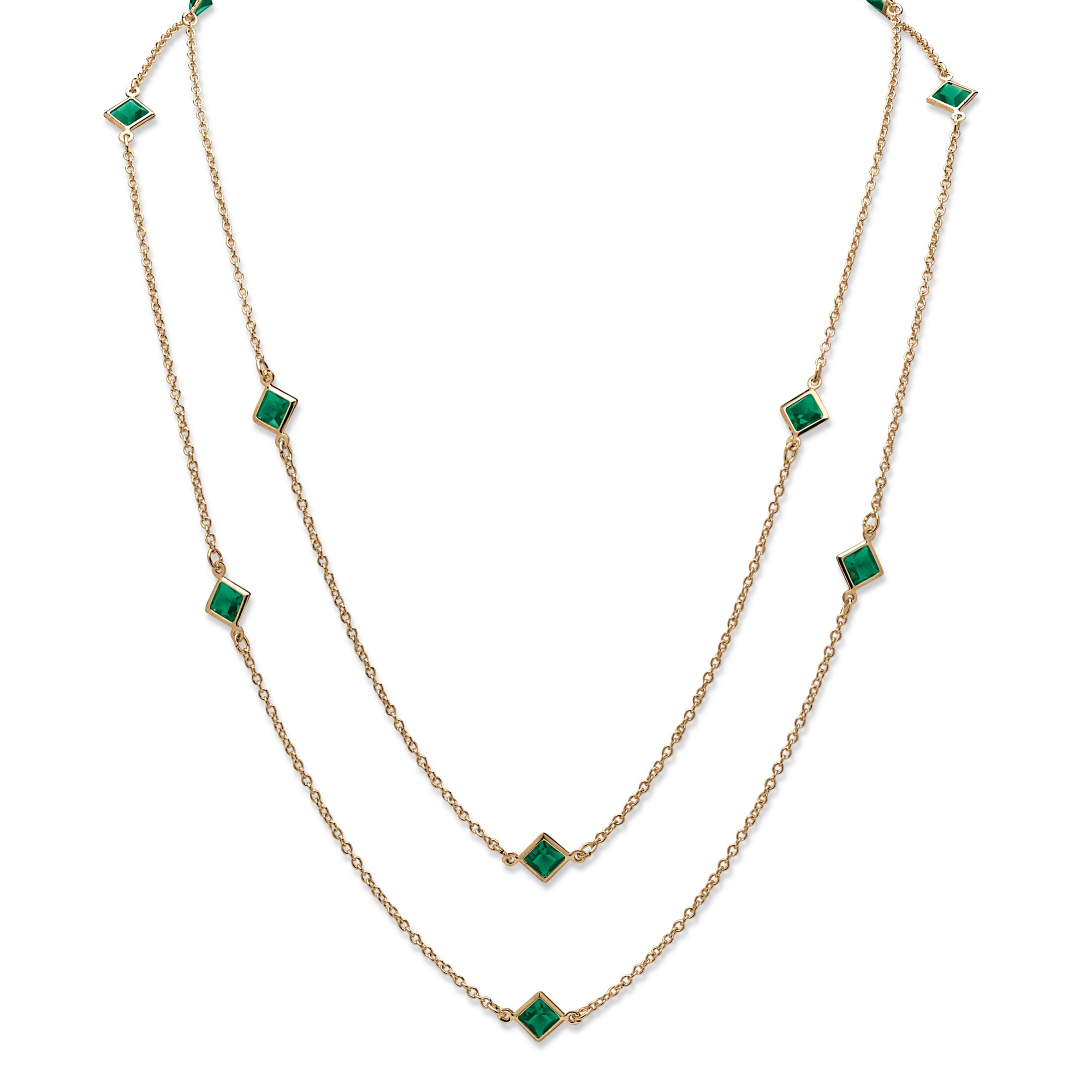 Goldtone Metal Princess-Cut Bezel-Set Birthstone Necklace