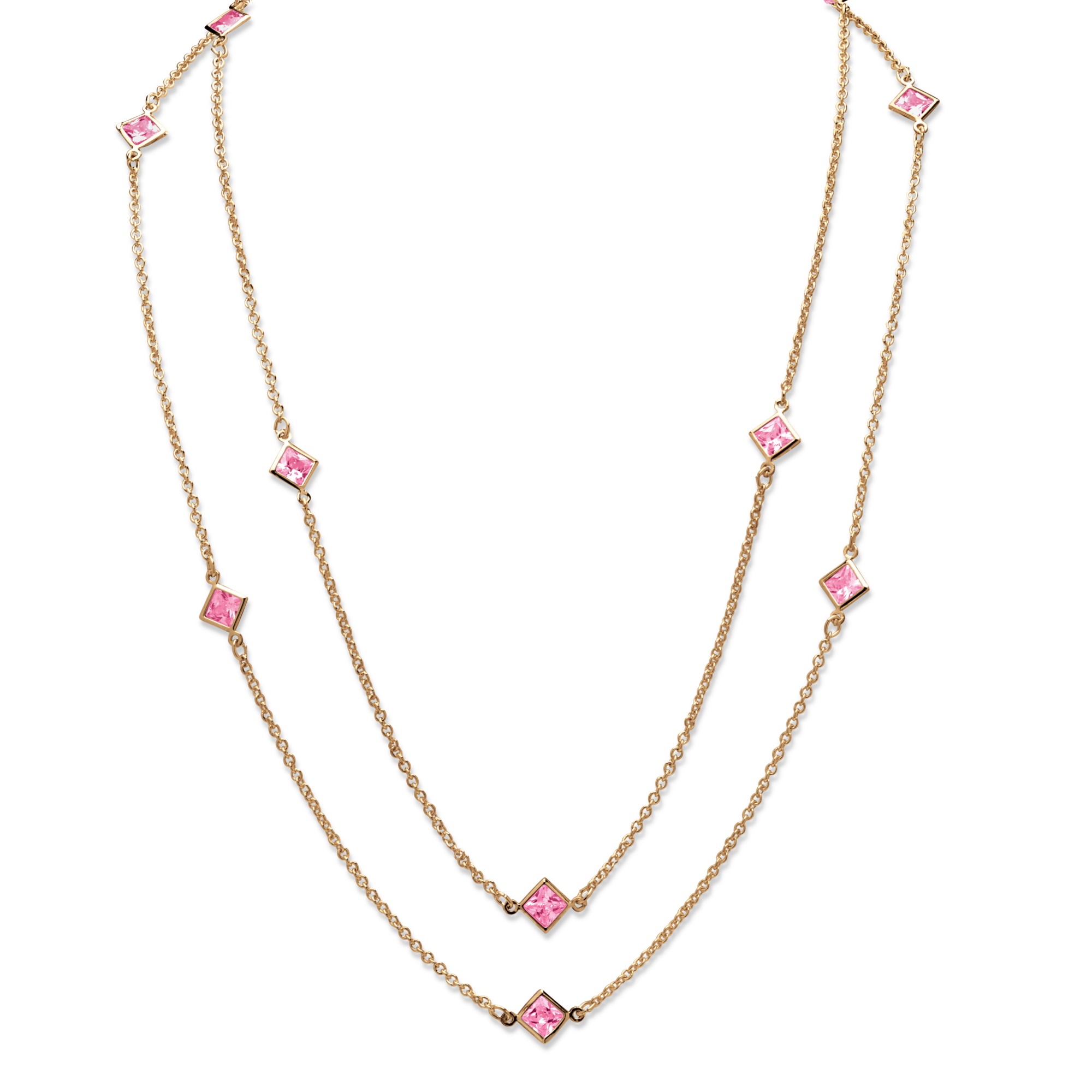 Goldtone Metal Princess-Cut Bezel-Set Birthstone Necklace