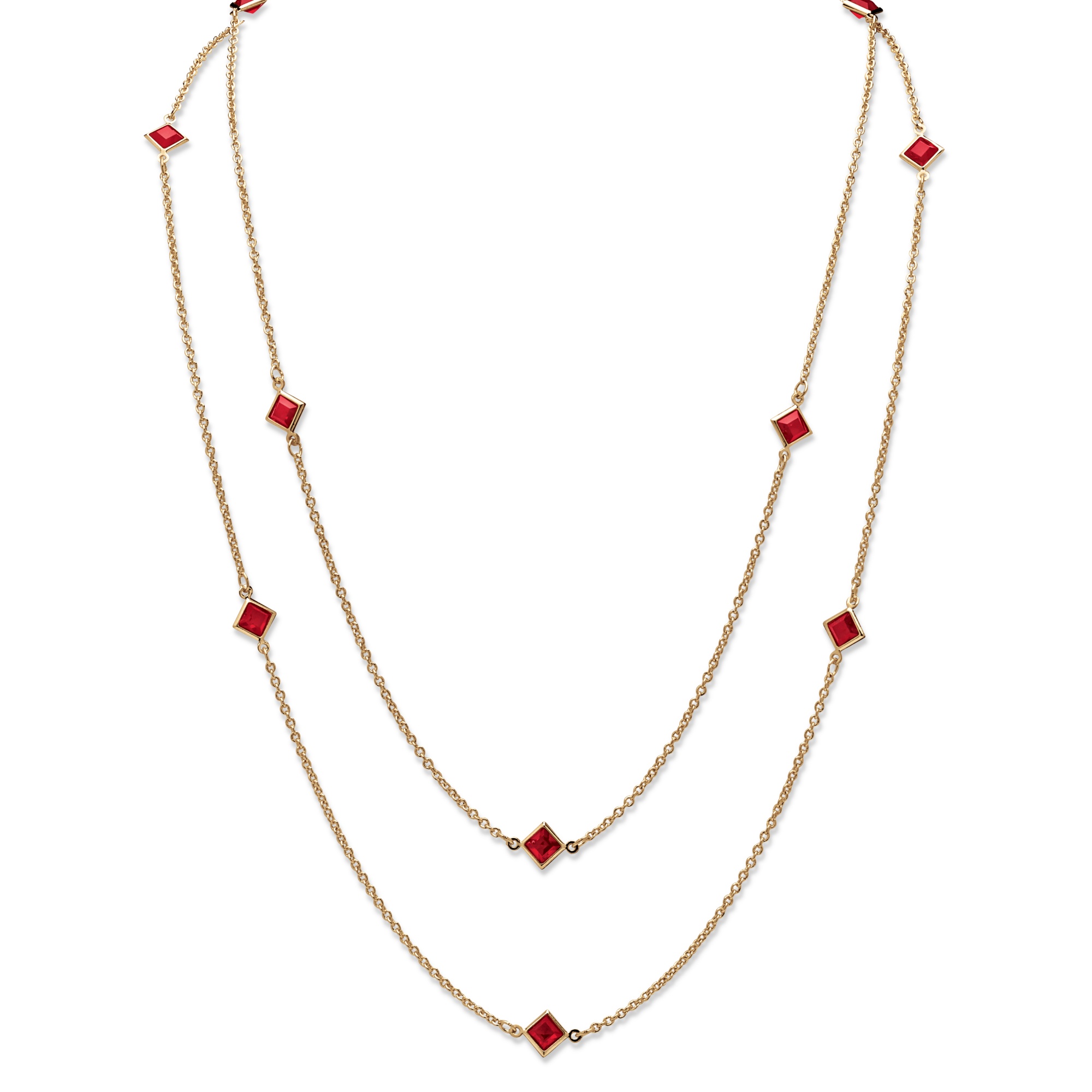 Goldtone Metal Princess-Cut Bezel-Set Birthstone Necklace