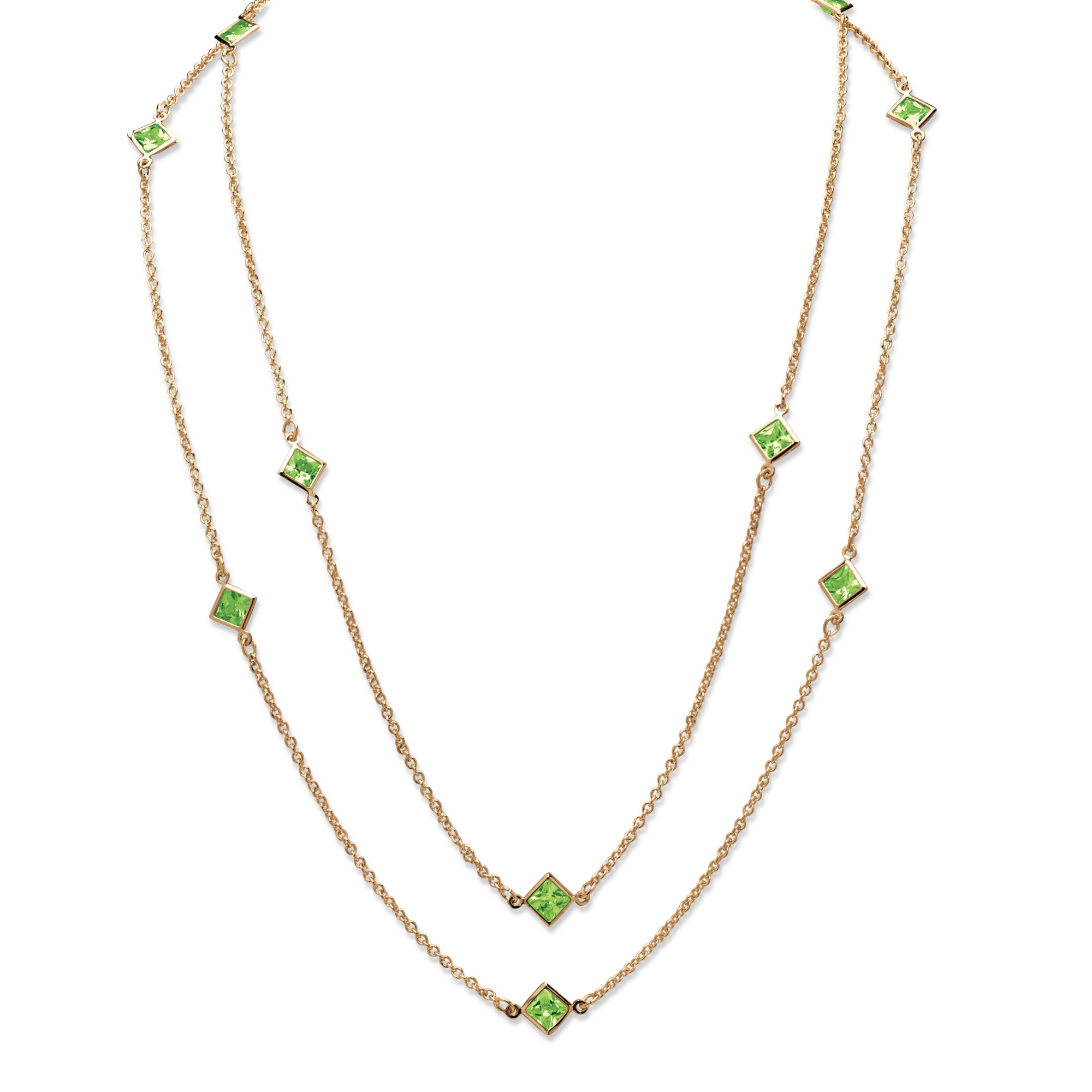 Goldtone Metal Princess-Cut Bezel-Set Birthstone Necklace