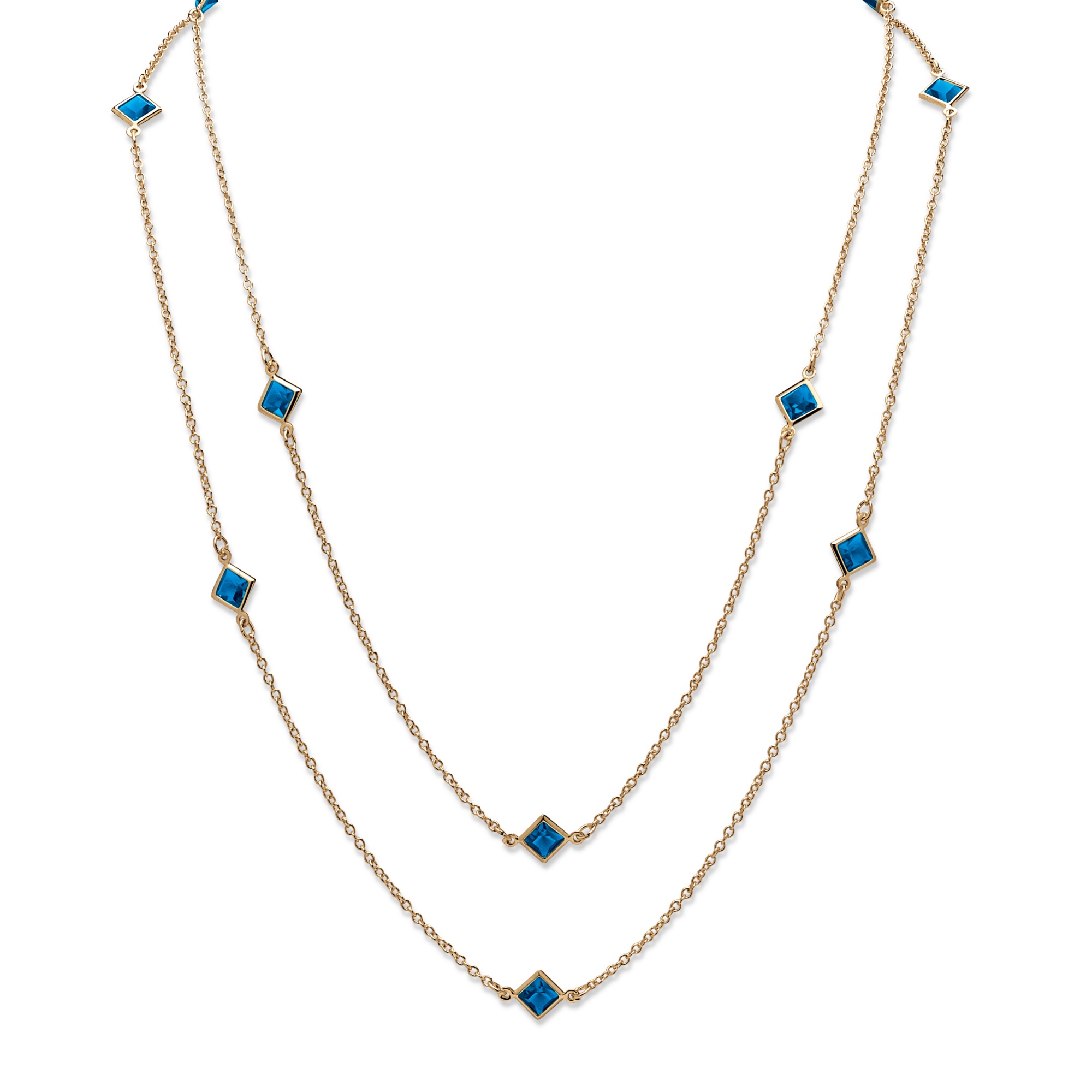 Goldtone Metal Princess-Cut Bezel-Set Birthstone Necklace