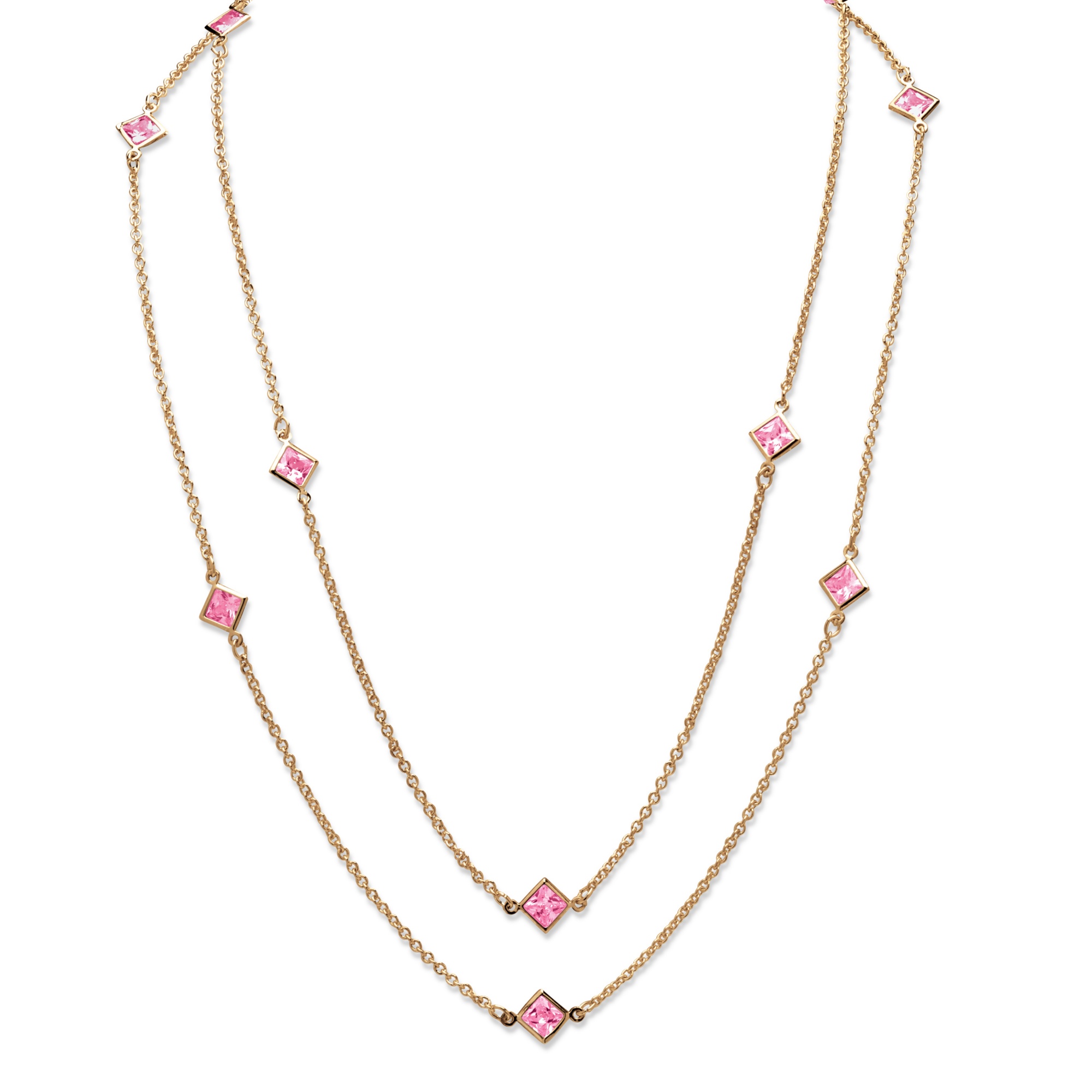 Goldtone Metal Princess-Cut Bezel-Set Birthstone Necklace