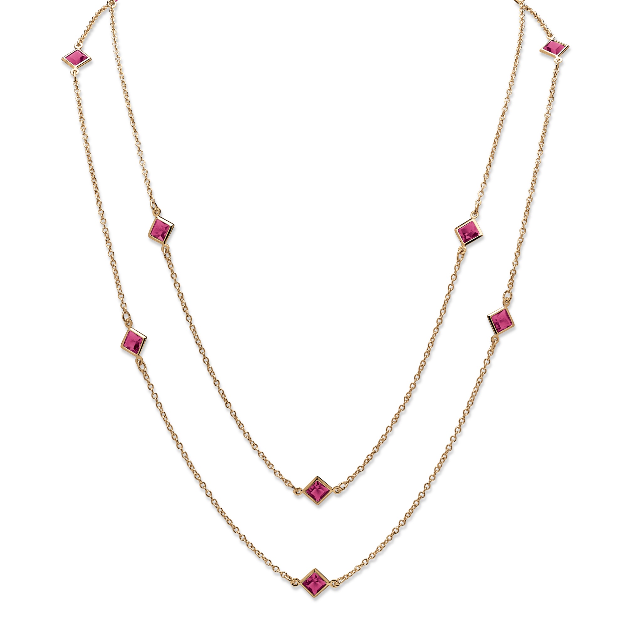 Goldtone Metal Princess-Cut Bezel-Set Birthstone Necklace