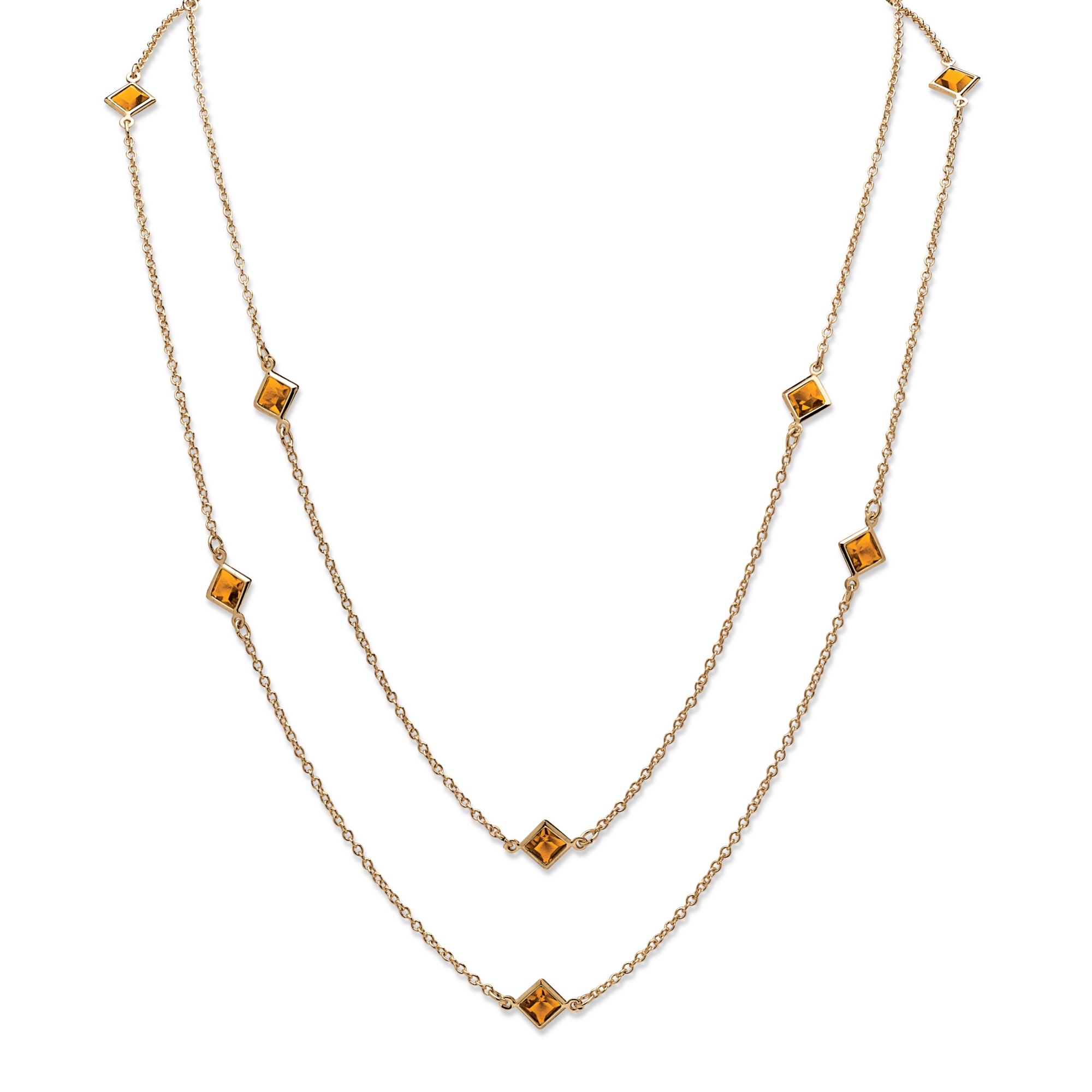 Goldtone Metal Princess-Cut Bezel-Set Birthstone Necklace