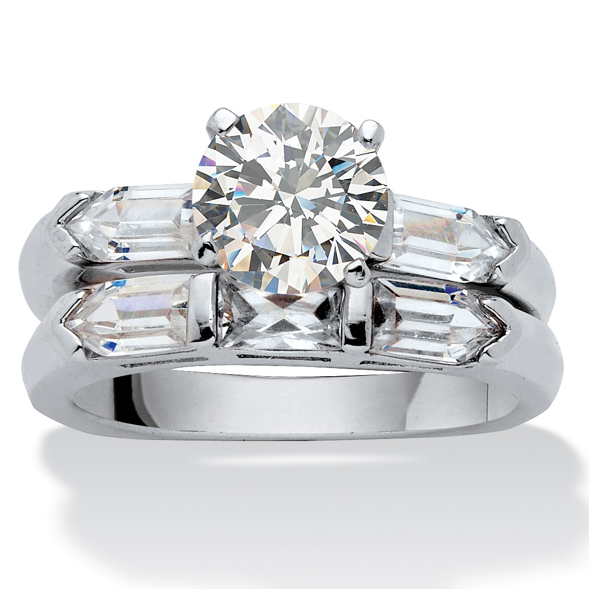 Platinum over Sterling Silver Round and Channel-Set Emerald-Cut ...