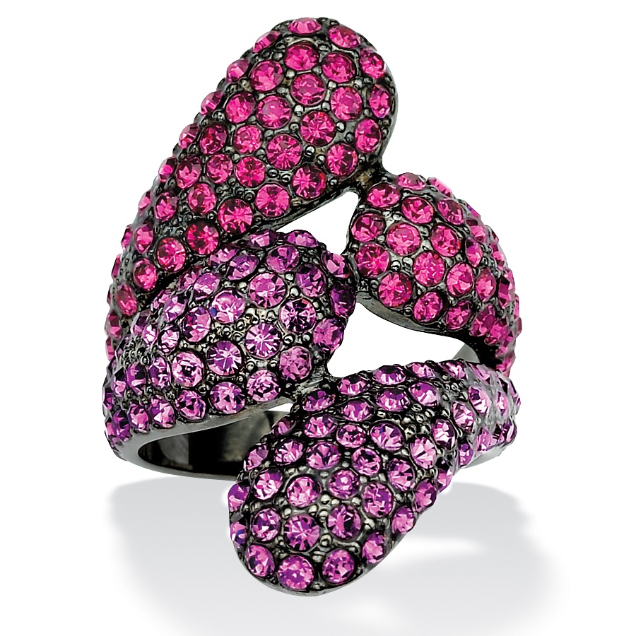 Black Ruthenium Finish Pink and Purple Crystal Bypass Ring