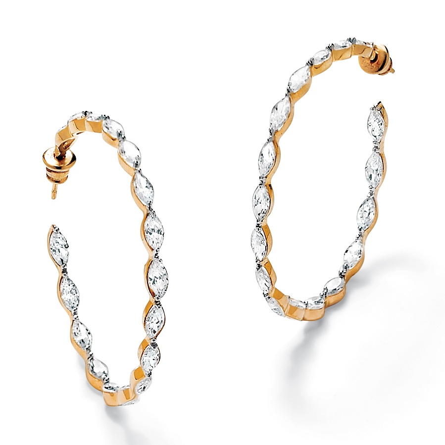 18k Gold over Sterling Silver DiamonUltra&trade; Cubic Zirconia Hoop Pierced ...