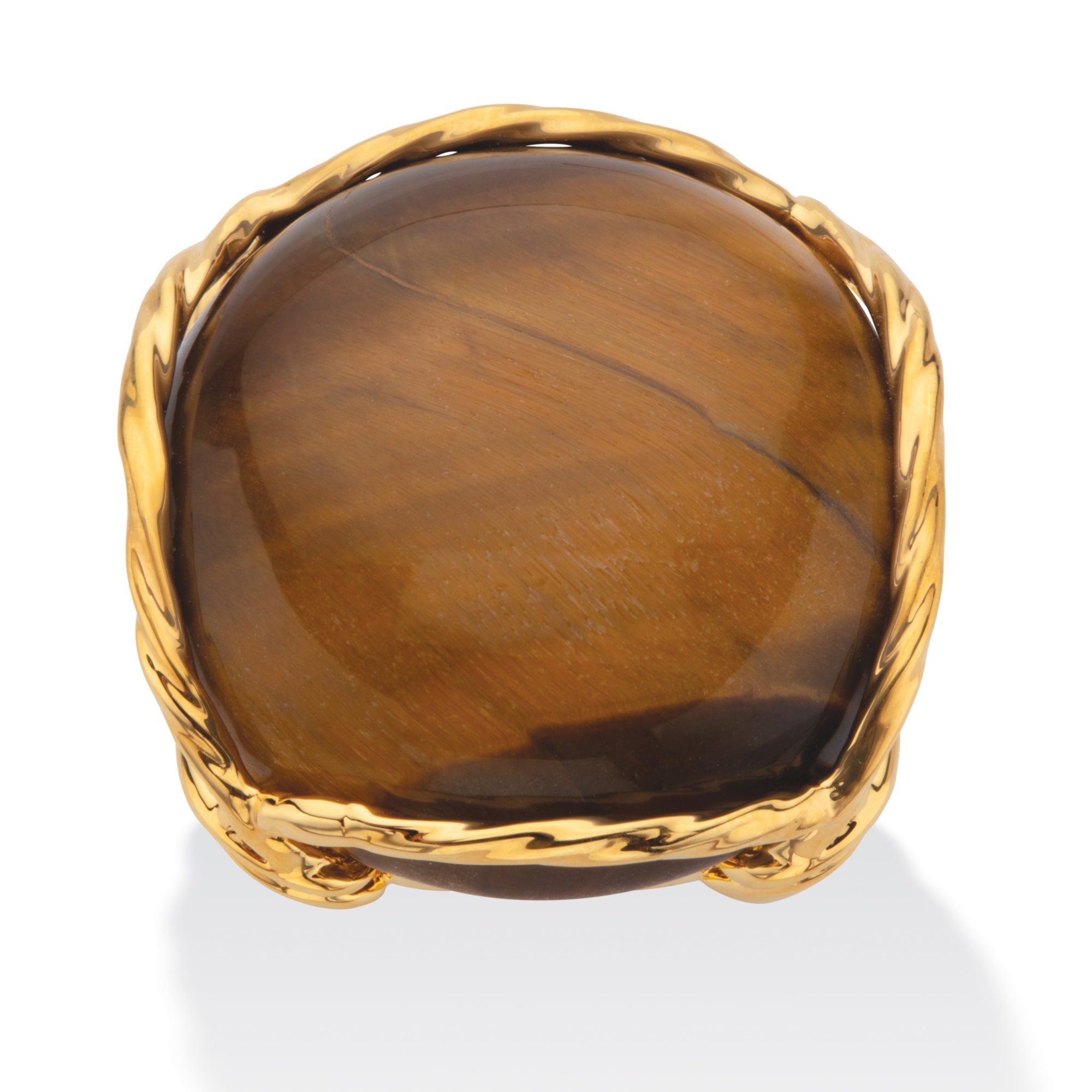 14k Gold-Plated Twisted Channel-Set Tiger's-Eye Cabochon Ring