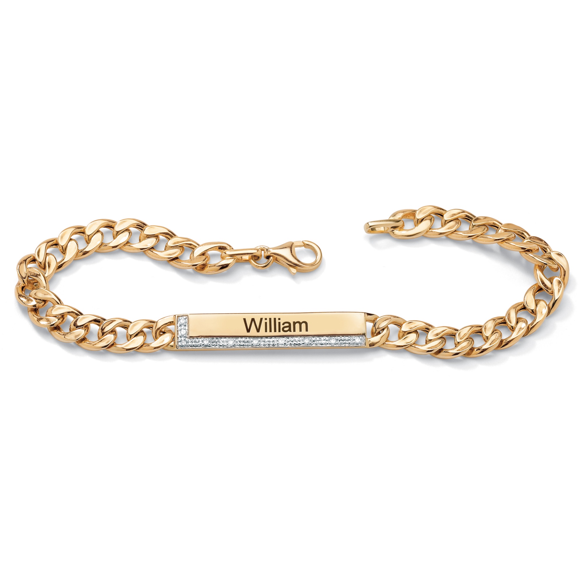 Men's 18k Gold over Sterling Silver Personalized Diamond Accent I.D. Bracelet