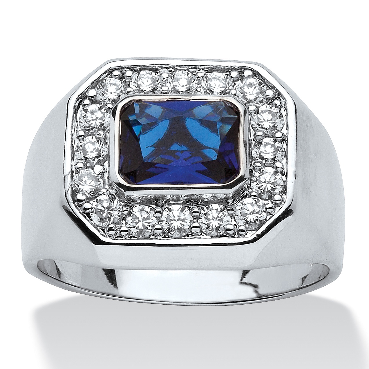 Silvertone Metal Blue Glass and DiamonUltra&trade; Cubic Zirconia Ring