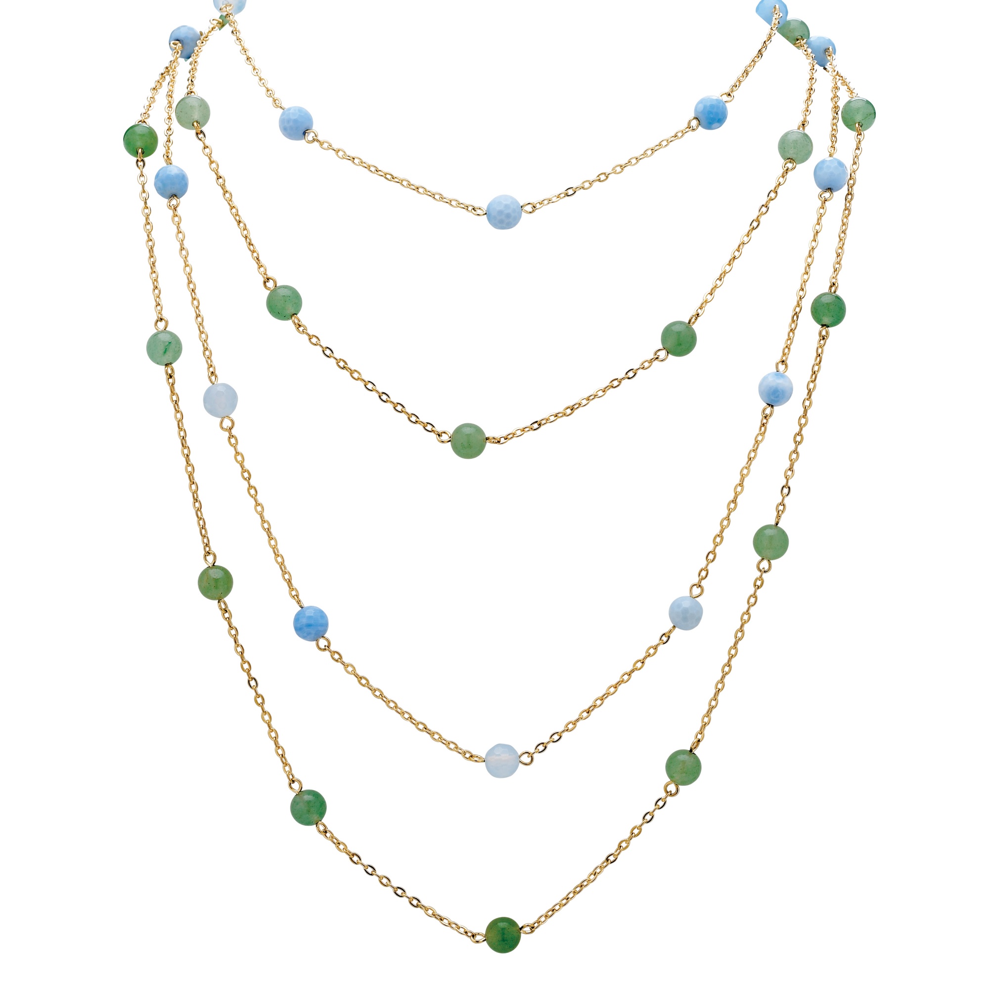 14k Gold-Plated Set of Two Blue and Green Chalcedony Beaded Necklaces