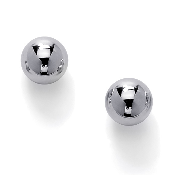 10k White Gold Ball Stud Pierced Earrings 6 mm