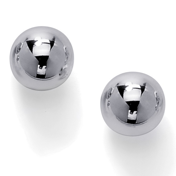 10k White Gold Ball Stud Pierced Earrings 8 mm