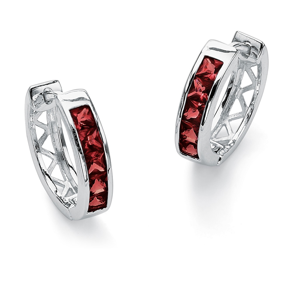 Sterling Silver Channel-Set Birthstone Huggie-Hoop Pierced Earrings