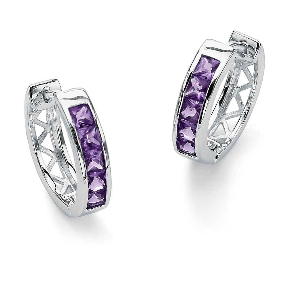 Sterling Silver Channel-Set Birthstone Huggie-Hoop Pierced Earrings