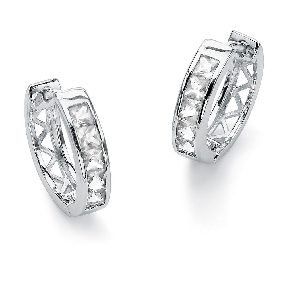 Sterling Silver Channel-Set Birthstone Huggie-Hoop Pierced Earrings
