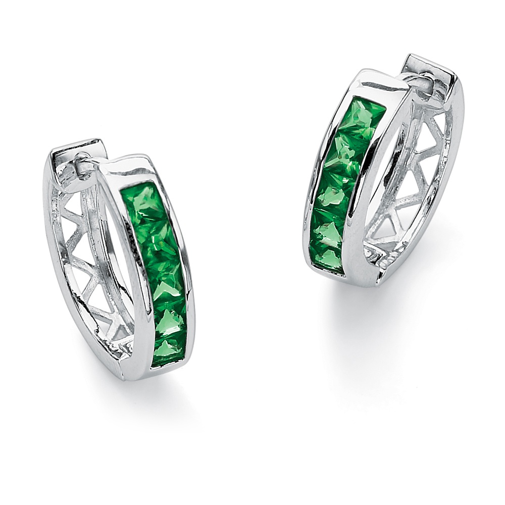 Sterling Silver Channel-Set Birthstone Huggie-Hoop Pierced Earrings