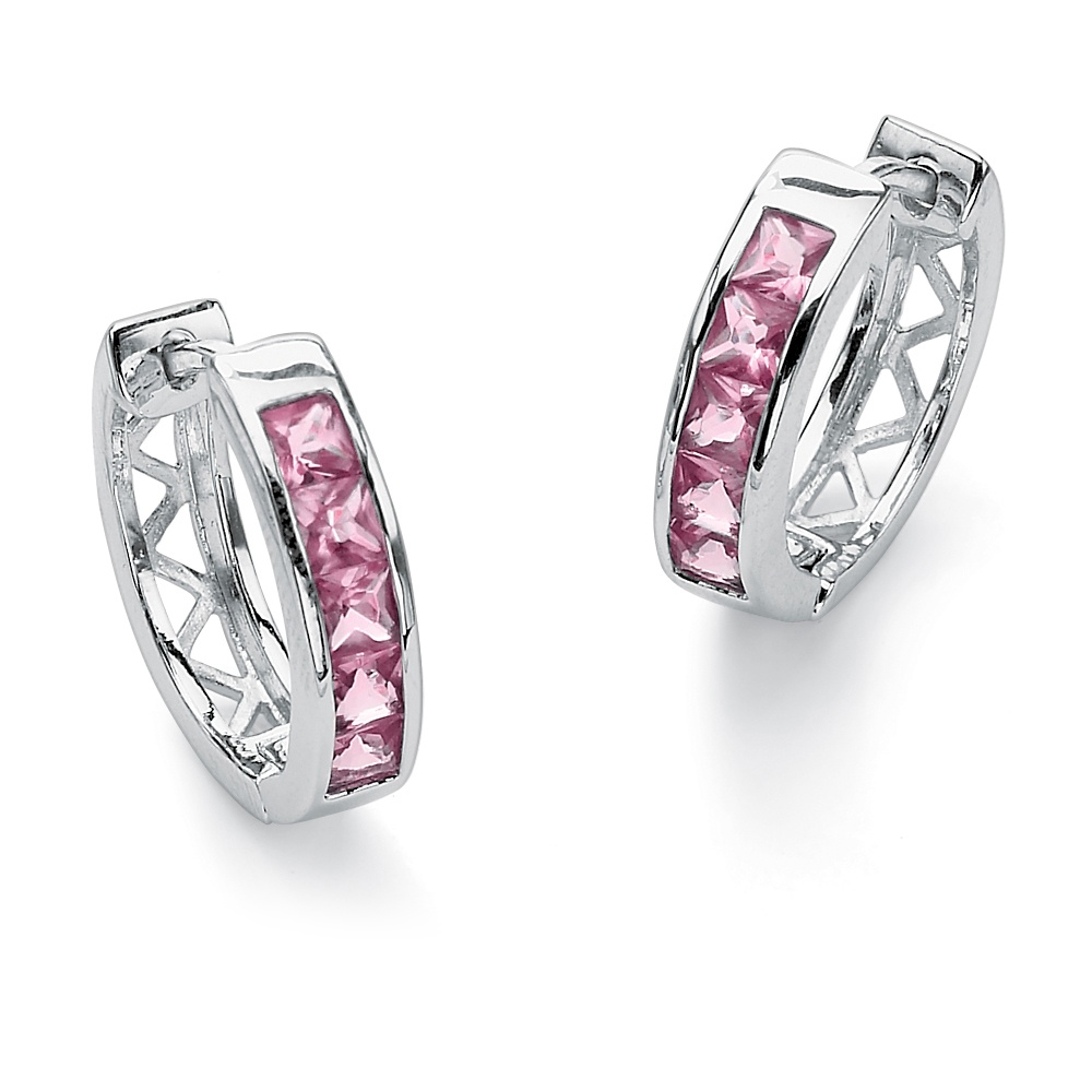 Sterling Silver Channel-Set Birthstone Huggie-Hoop Pierced Earrings