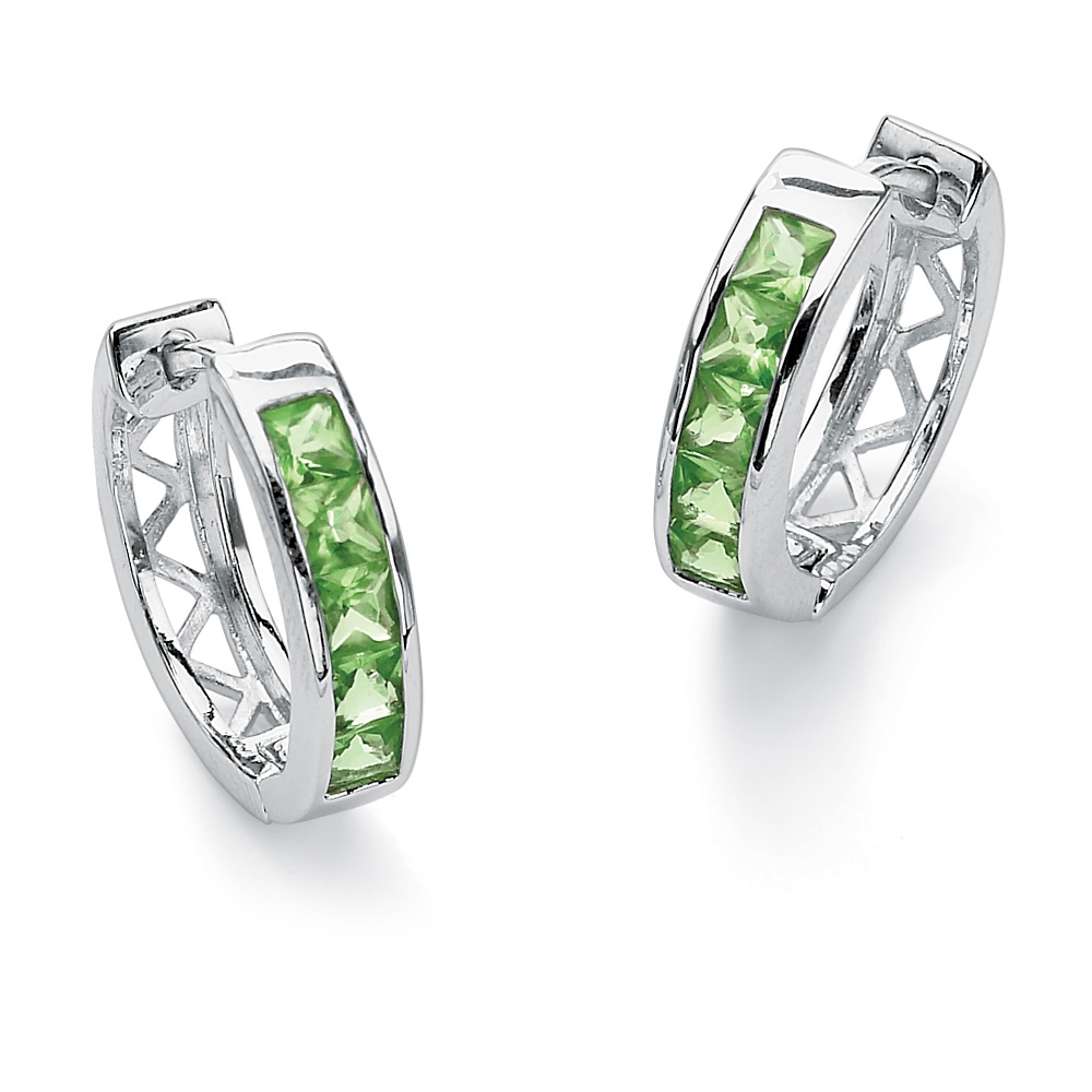 Sterling Silver Channel-Set Birthstone Huggie-Hoop Pierced Earrings
