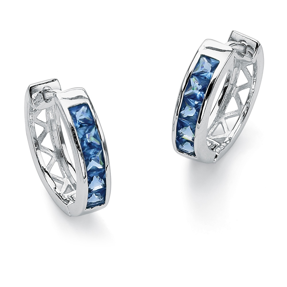 Sterling Silver Channel-Set Birthstone Huggie-Hoop Pierced Earrings
