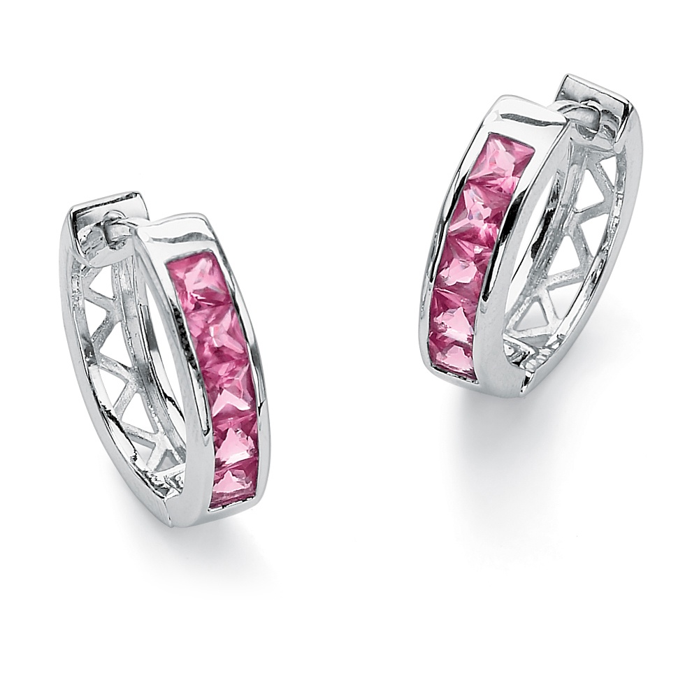 Sterling Silver Channel-Set Birthstone Huggie-Hoop Pierced Earrings
