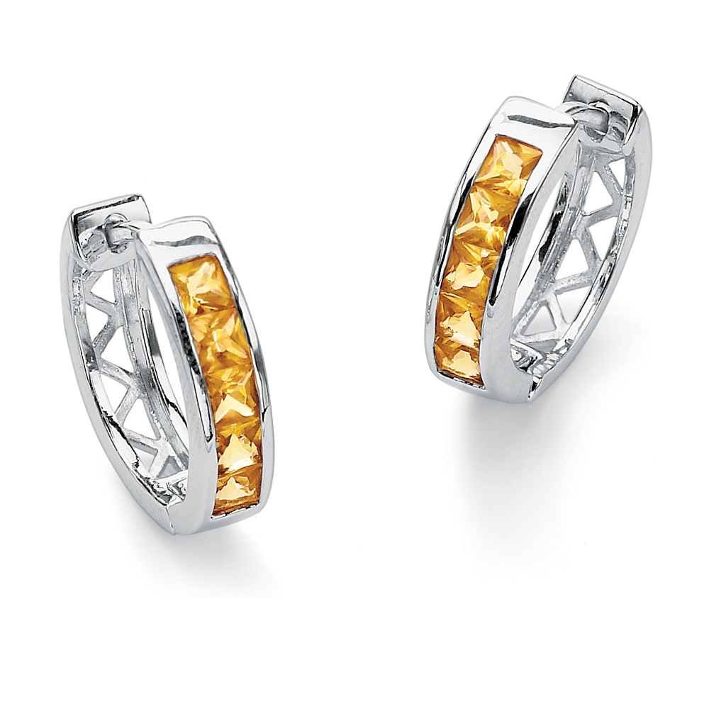 Sterling Silver Channel-Set Birthstone Huggie-Hoop Pierced Earrings