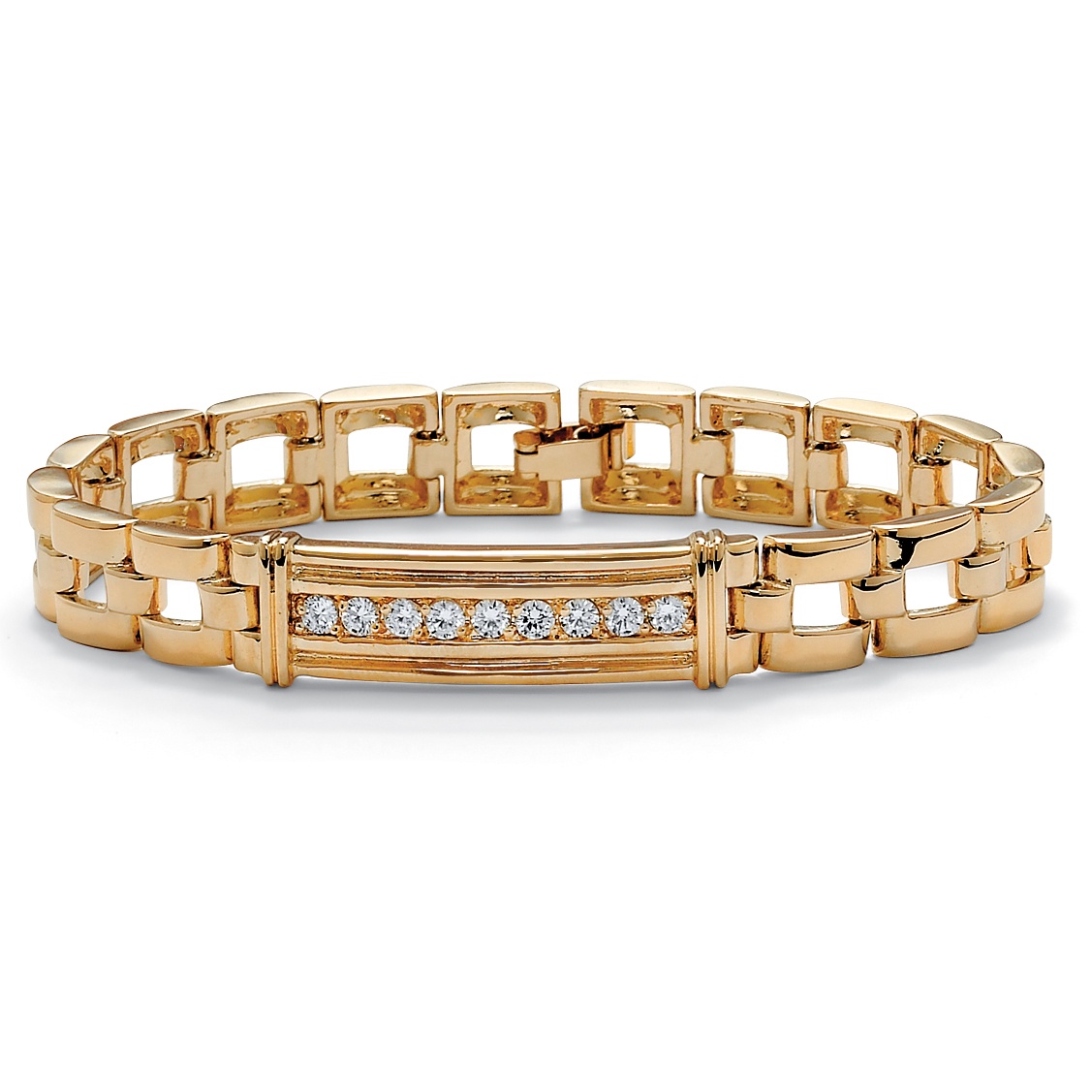 14k Gold-Plated DiamonUltra&trade; Cubic Zirconia I.D.-Style Bar-Link Bracelet
