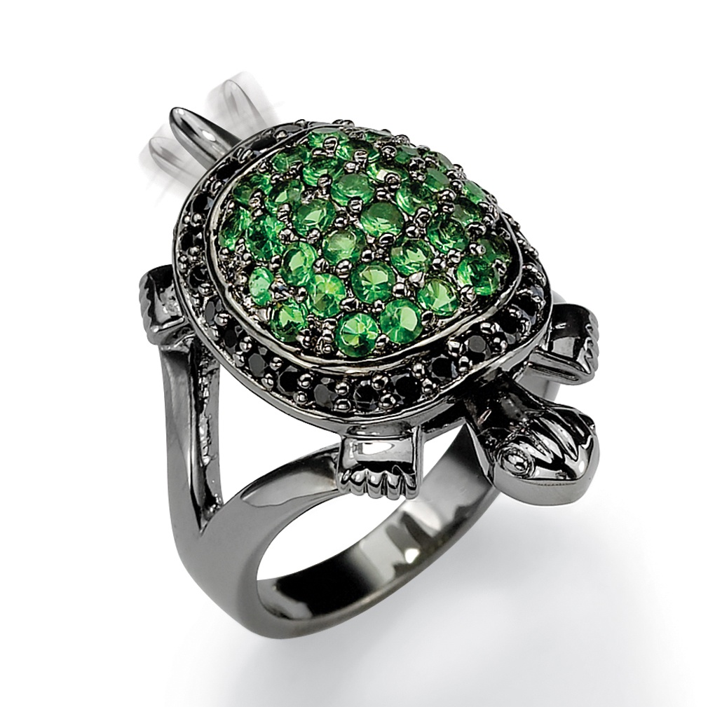 Black Ruthenium Finish DiamonUltra&trade; Cubic Zirconia and Glass Turtle Ring