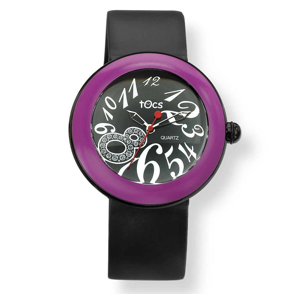 Silvertone TOCS Crystal Interchangeable Bezel Rubber Women's Watch